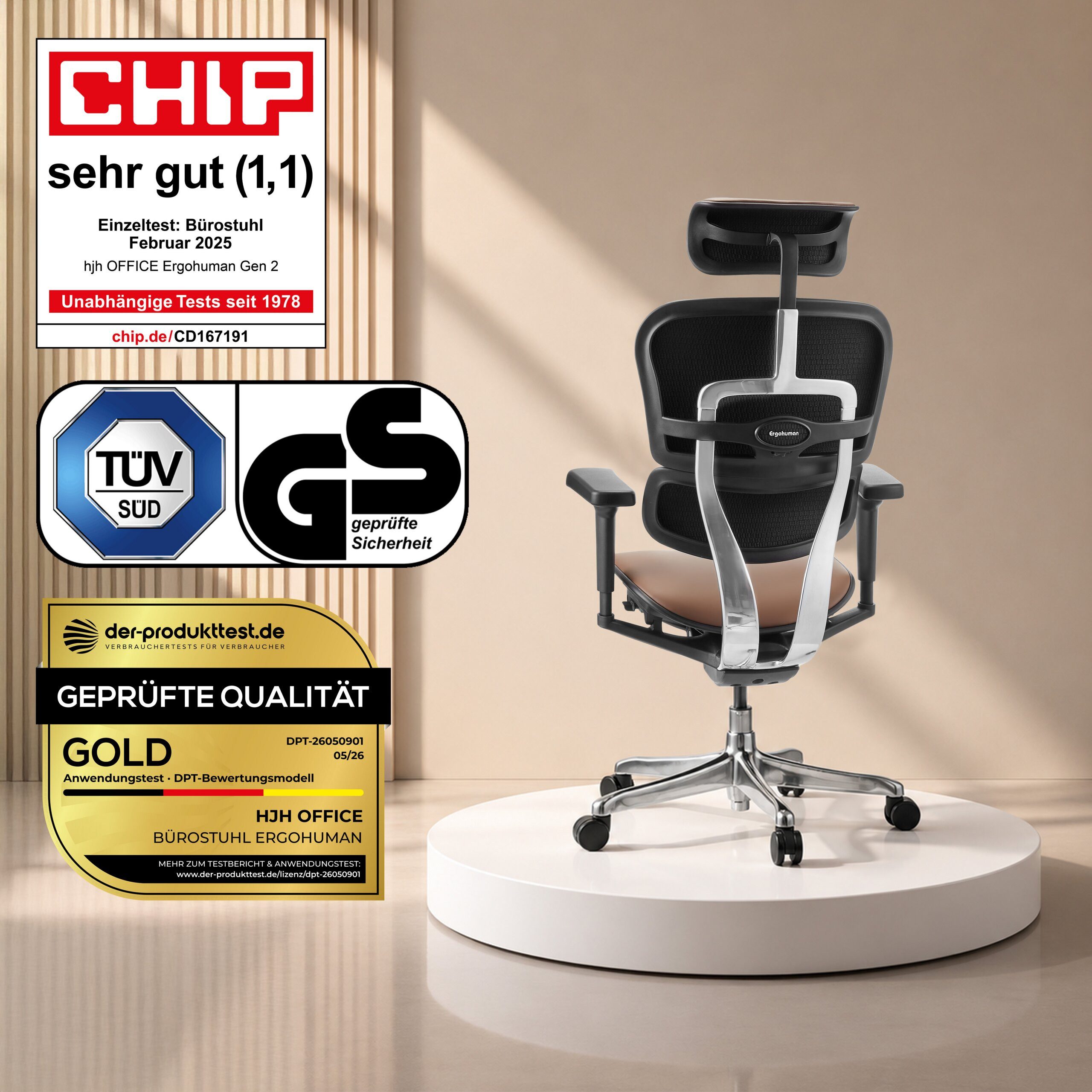 hjh OFFICE Drehstuhl Luxus Chefsessel Ergohuman Ultra L Gen2 Leder (1 St), Profi Bürostuhl Schreibtischstuhl ergonomisch