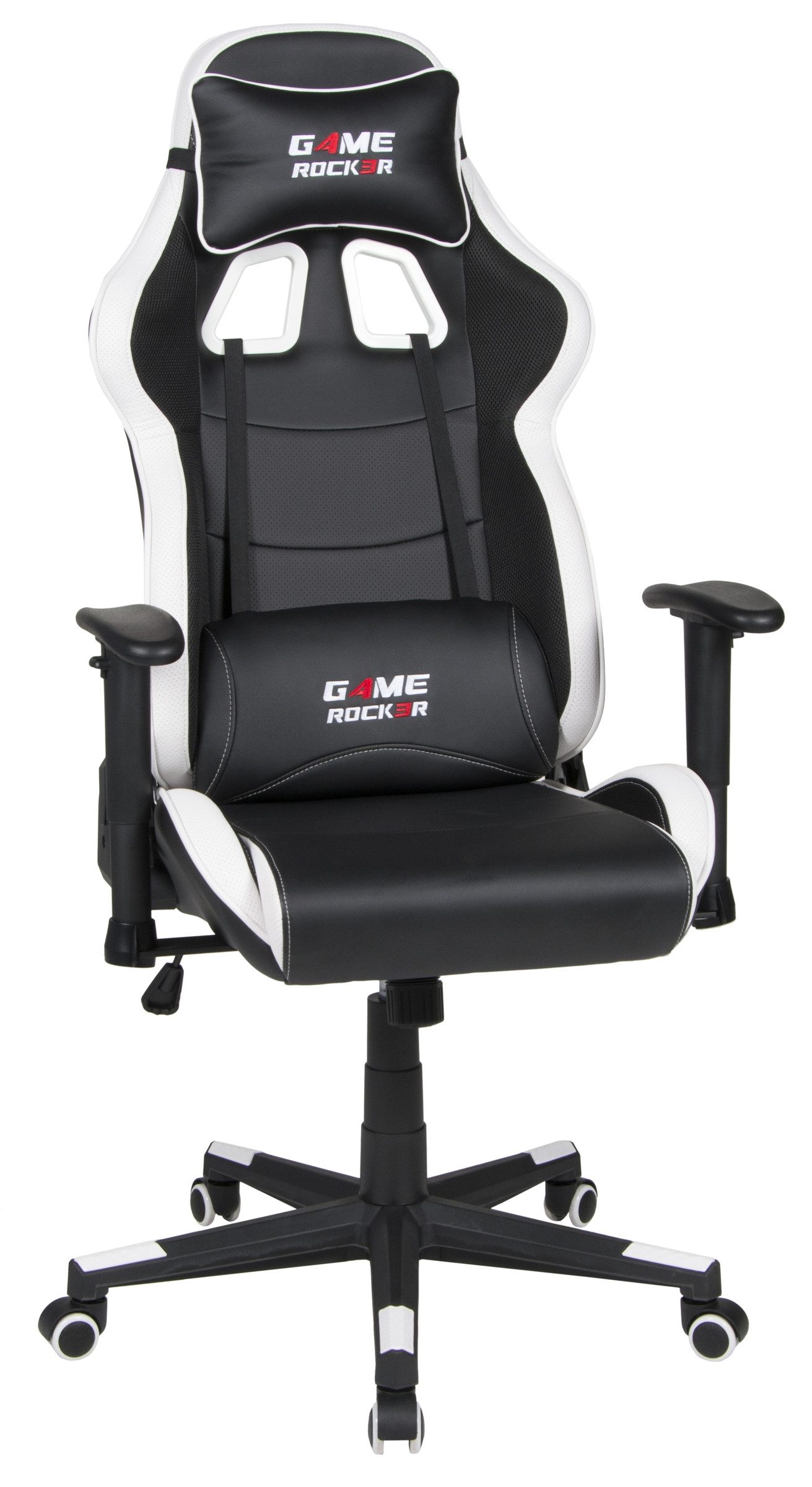 Duo Collection Gaming-Stuhl Game-Rocker, Racer-Design in schwarz / weiß - 66x128x66cm (BxHxT)