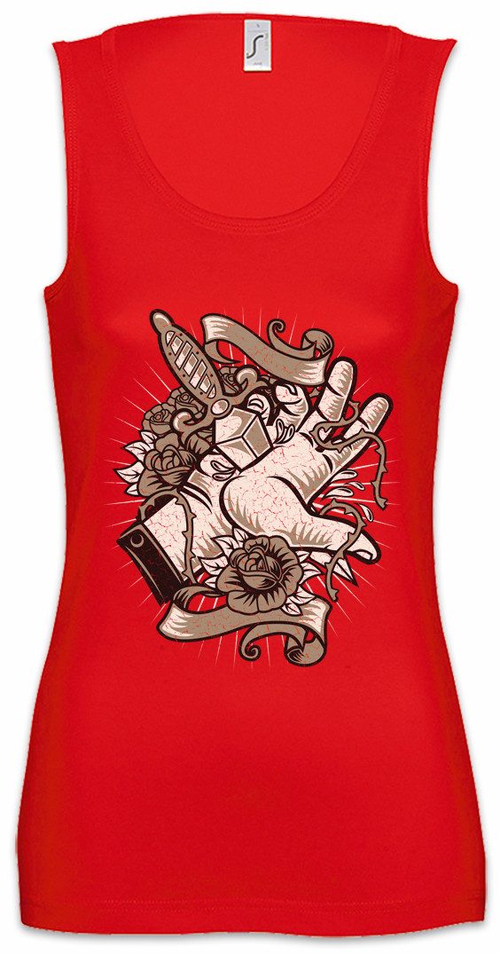 Urban Backwoods Tanktop Daggered Hand Ärmelloses Damen T-Shirt Tattoo Dolch Dagger Oldschool Falsh Artist Studio Rockabilly