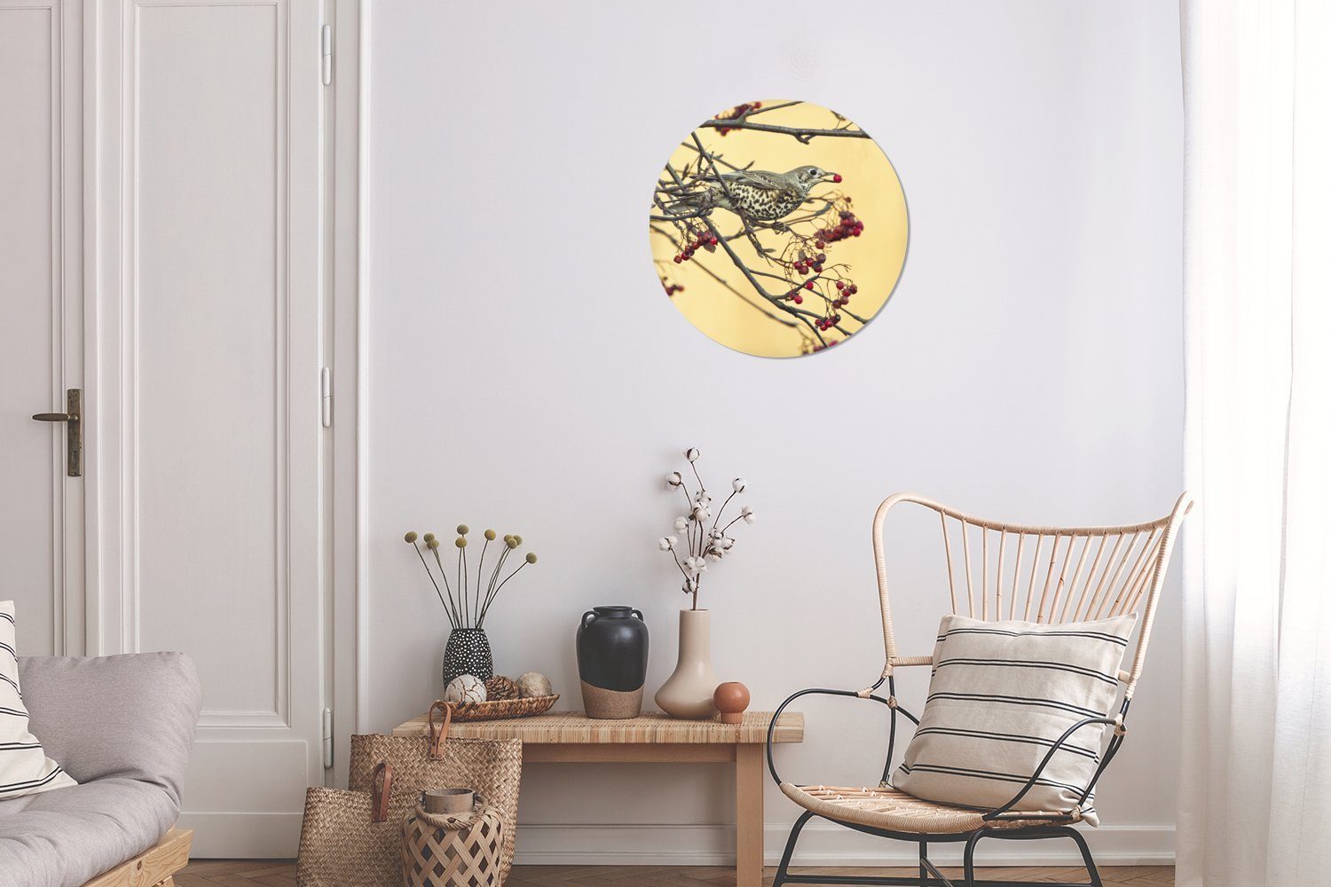 Kreis Wandbild, MuchoWow Gemälde cm Wanddekoration Drossel, Beere St), Wohnzimmer, (1 isst, 30x30 Bild einer Forex, die Rundes eine Schönes