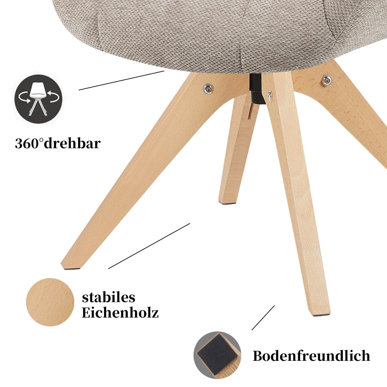 DUBI Möbel Polsterstuhl Mika-Nele (1 St), Eiche geölt, 360° drehbar