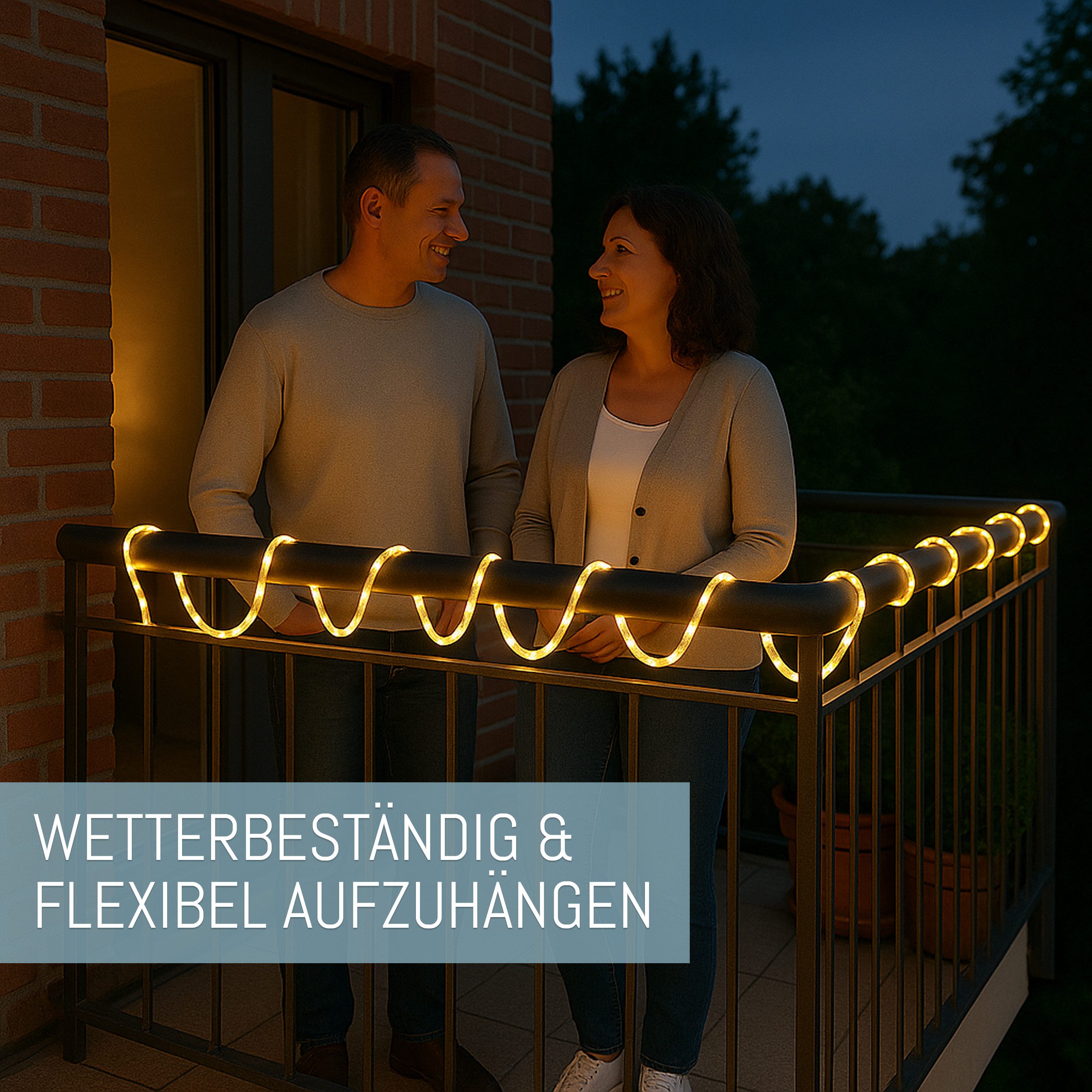 COZY HOME LED-Lichterkette Schlauch LED Stecker & Solar -, 200 LED I 8 Modi & Timer I 12m I Lichtschlauch I Outdoor – Bild 4 von 5