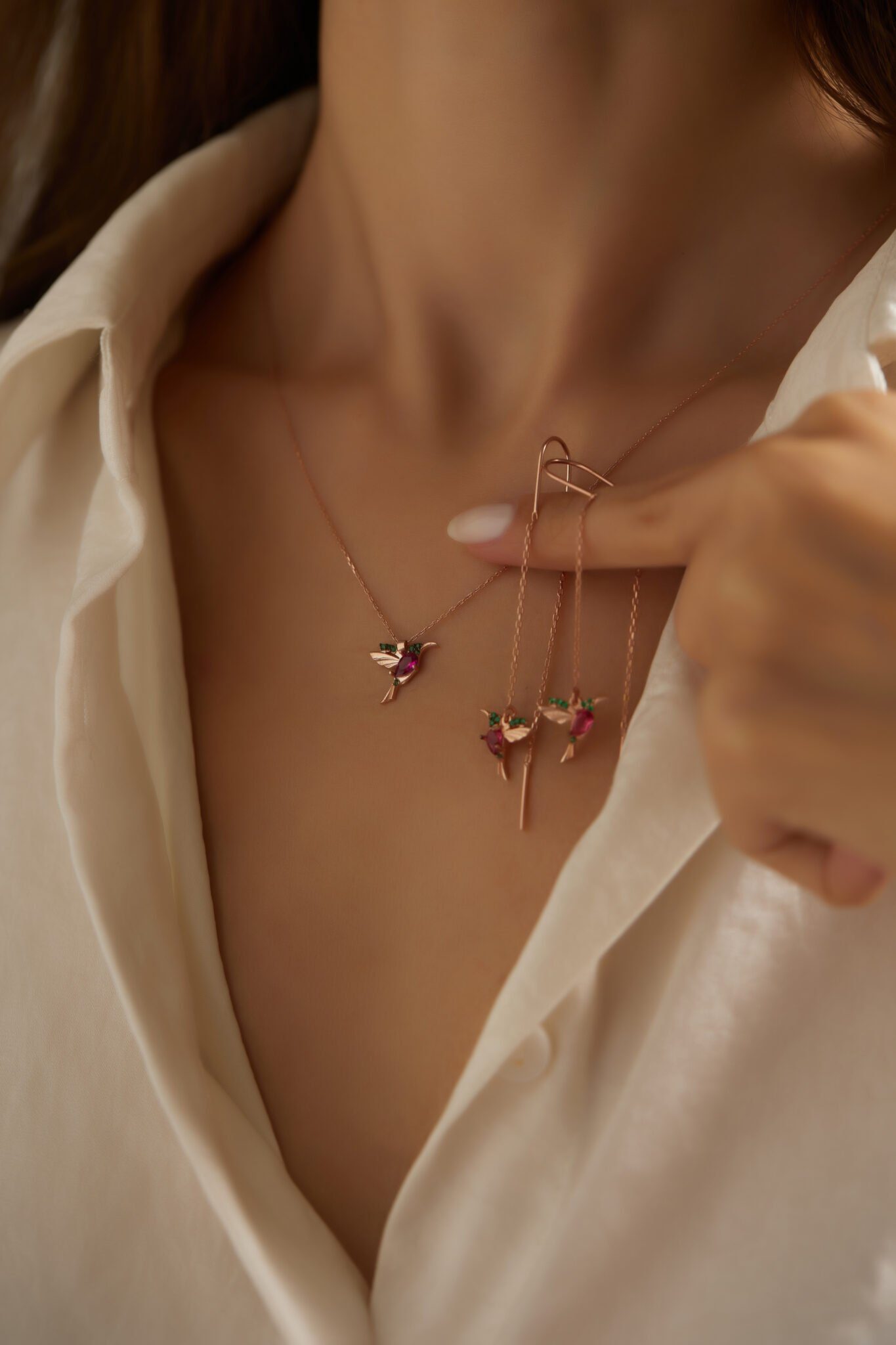 Einzelstück Paar mit vergoldet, rosé Kolibri Ohrhänger Sterling funkelnden Steinen Ohrringe Silber, 925 aus Einzelstück