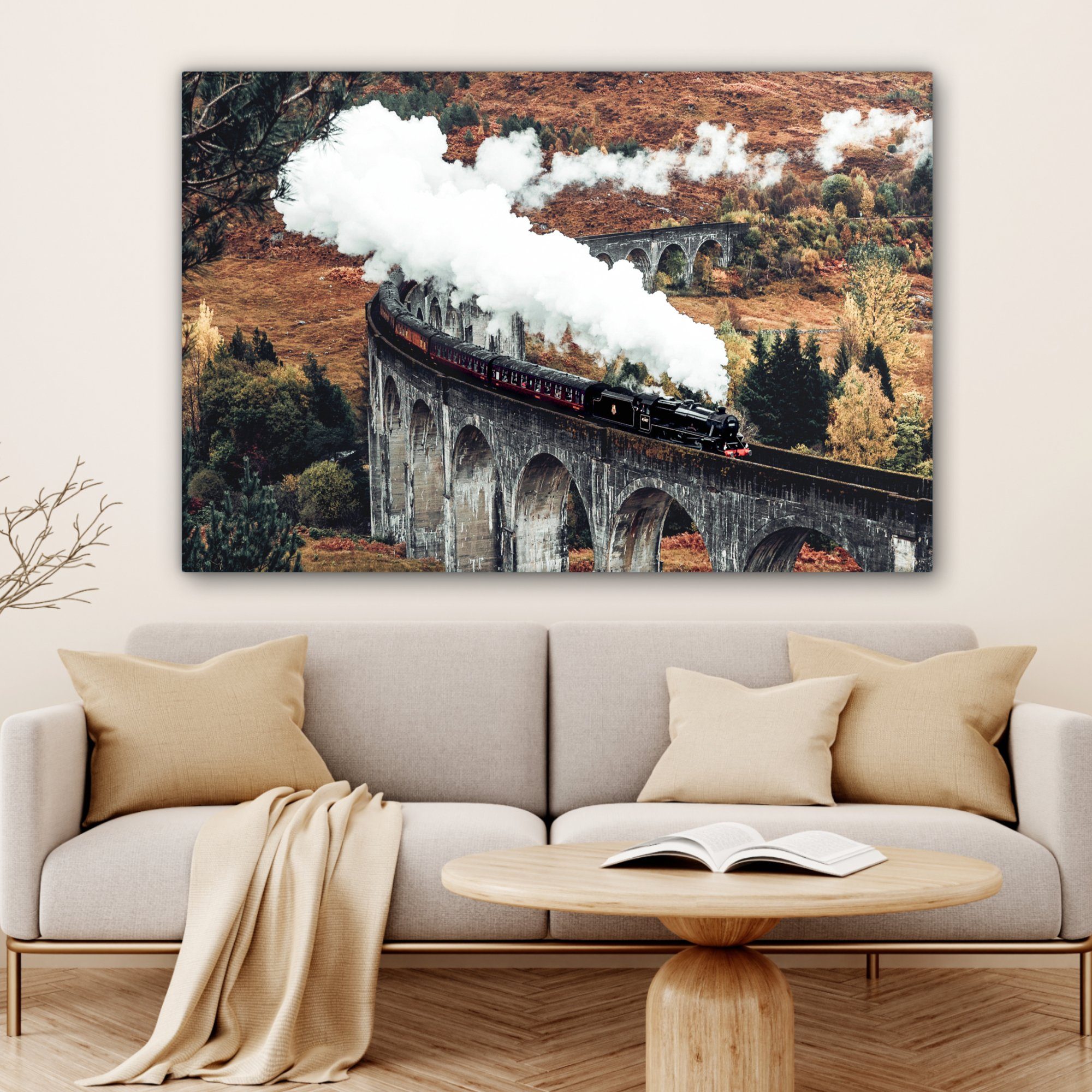 Natur - Herbst OneMillionCanvasses® Leinwandbild für alle XXL, Wandbild Gemälde, Zug Wohnbereiche, cm St), (1 großes, - 120x80 Architektur, -