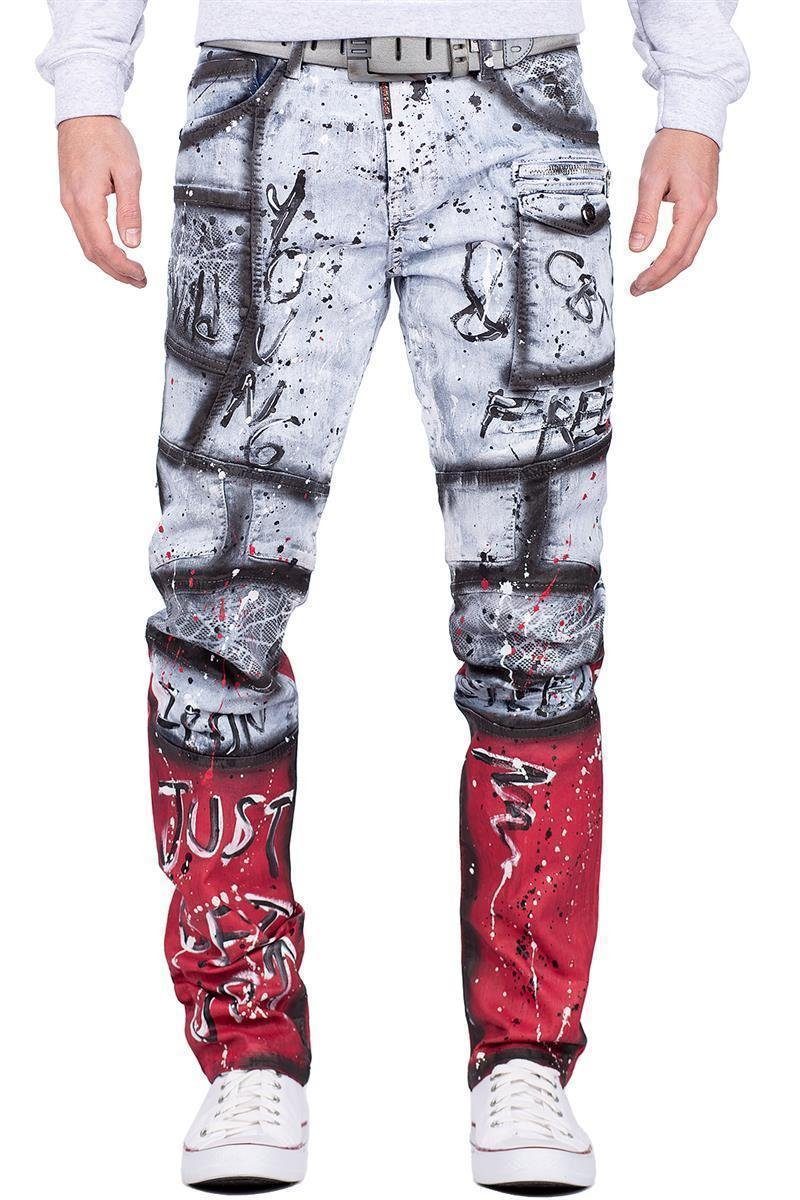 Cipo & Baxx Regular-fit-Jeans Denim Hose BA-CD683 im extravaganten Design mit Print