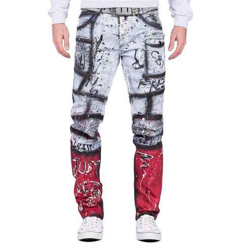 Cipo & Baxx Regular-fit-Jeans Denim Hose BA-CD683 im extravaganten Design mit Print