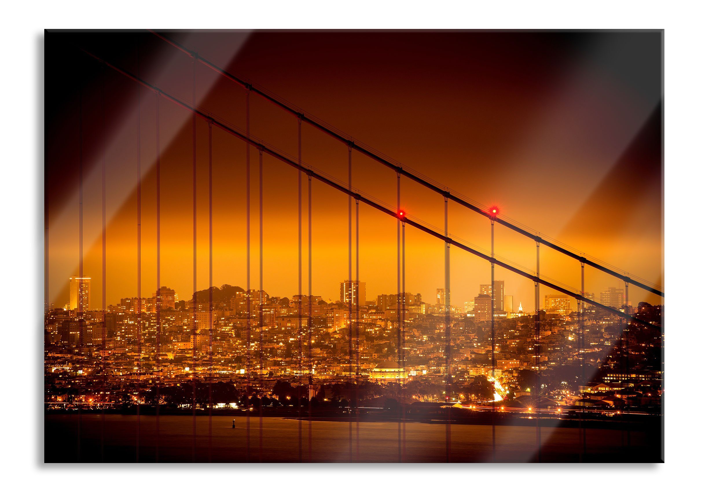 Pixxprint Glasbild San Francisco inkl. Skyline Echtglas, Aufhängungen St), Abstandshalter Skyline, (1 und San Francisco Glasbild aus