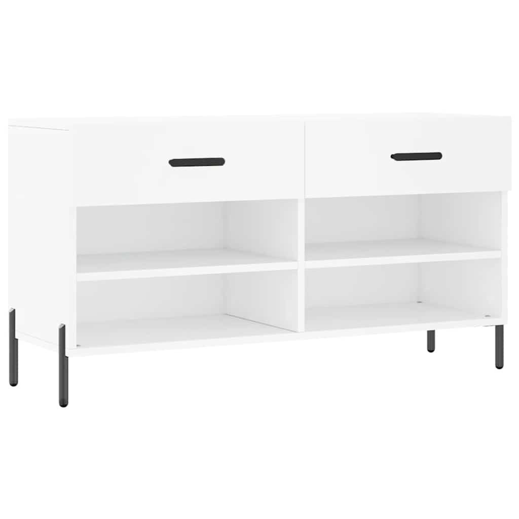 furnicato Schuhbank Weiß 102 x 35 x 55 cm aus Holzwerkstoff und Eisen (1-St), Sitzbank mit zwei Schubladen, vier Fächern und stabiler Oberplatte