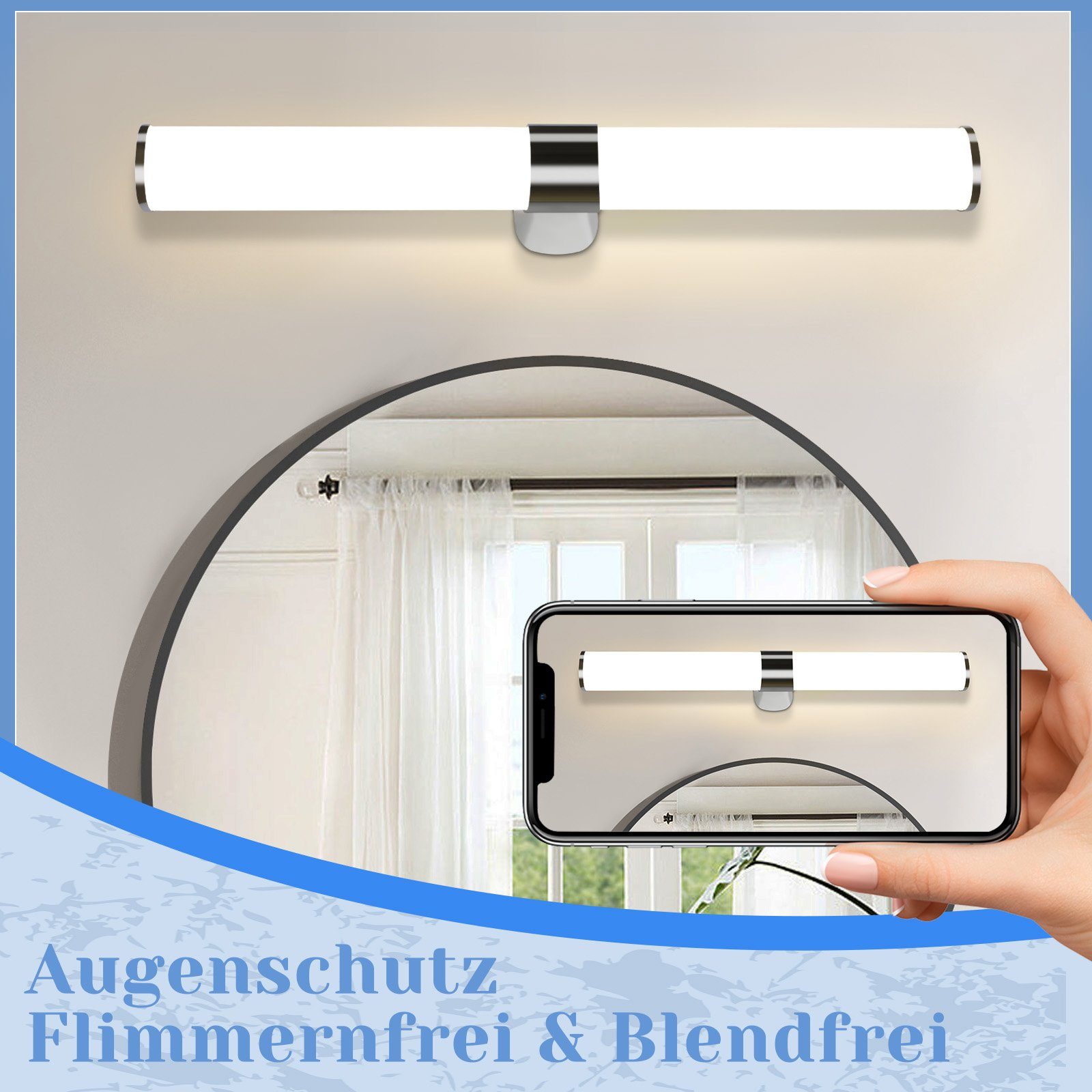 Nettlife LED Spiegelleuchte Bad Spiegellampe Badleuchte Chrom Wandlampe, LED fest integriert, Neutralweiß, Keller Küche