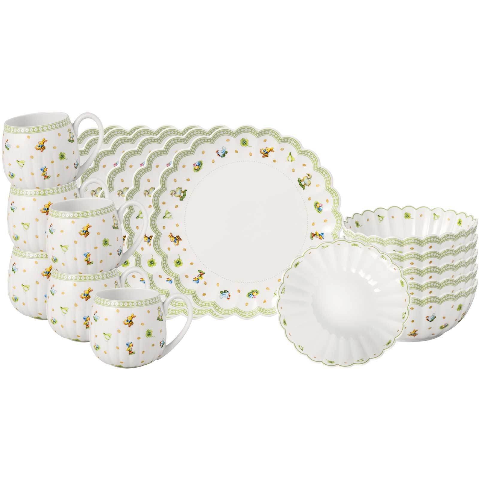 Villeroy & Boch Frühstücks-Geschirrset Easter Delight Frühstücks-Set 18er Set (18-tlg), 6 Personen, Porzellan