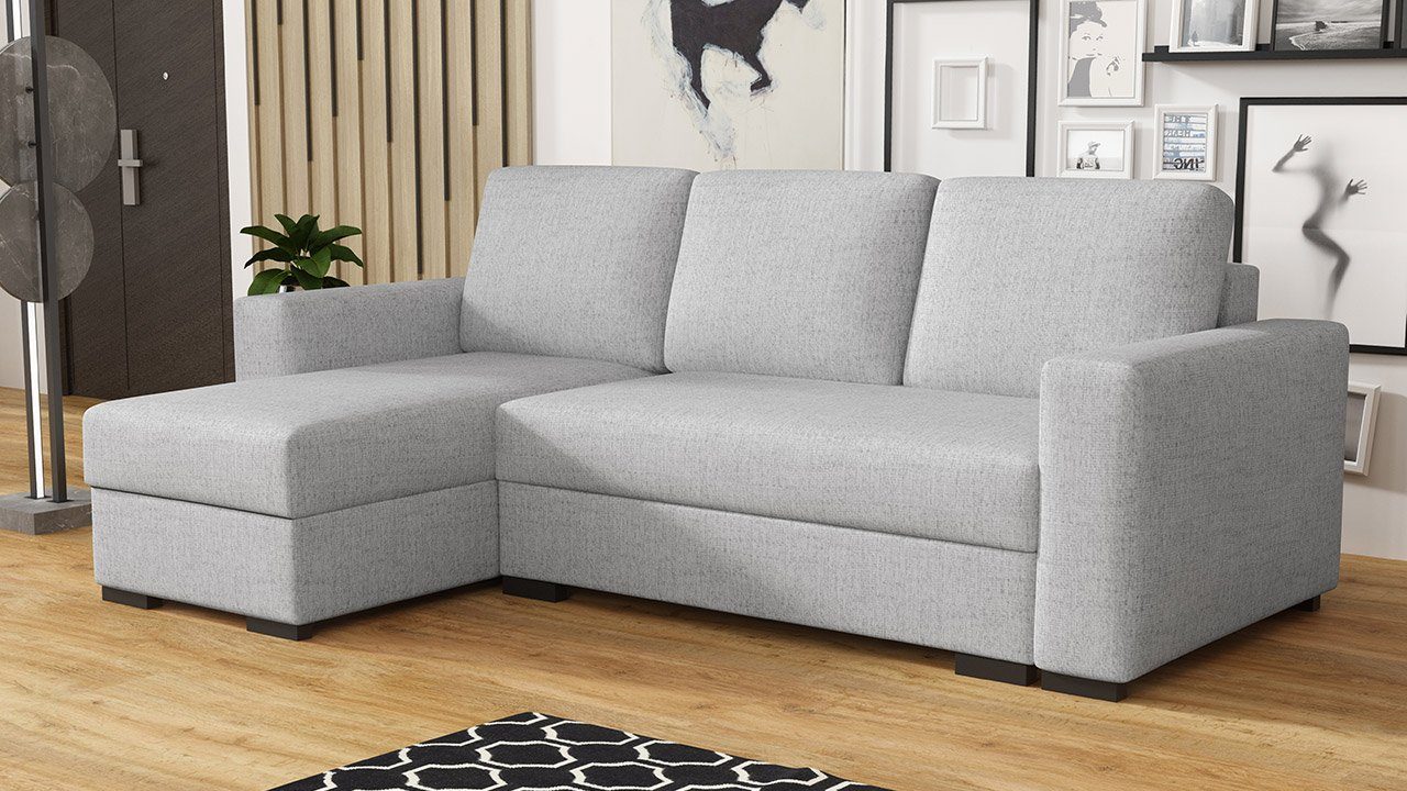 MIRJAN24 Ecksofa Latte, mit zwei Bettkästen und Schlaffunktion, Holzfüße, Rückenlehne in Form beweglicher Kissen