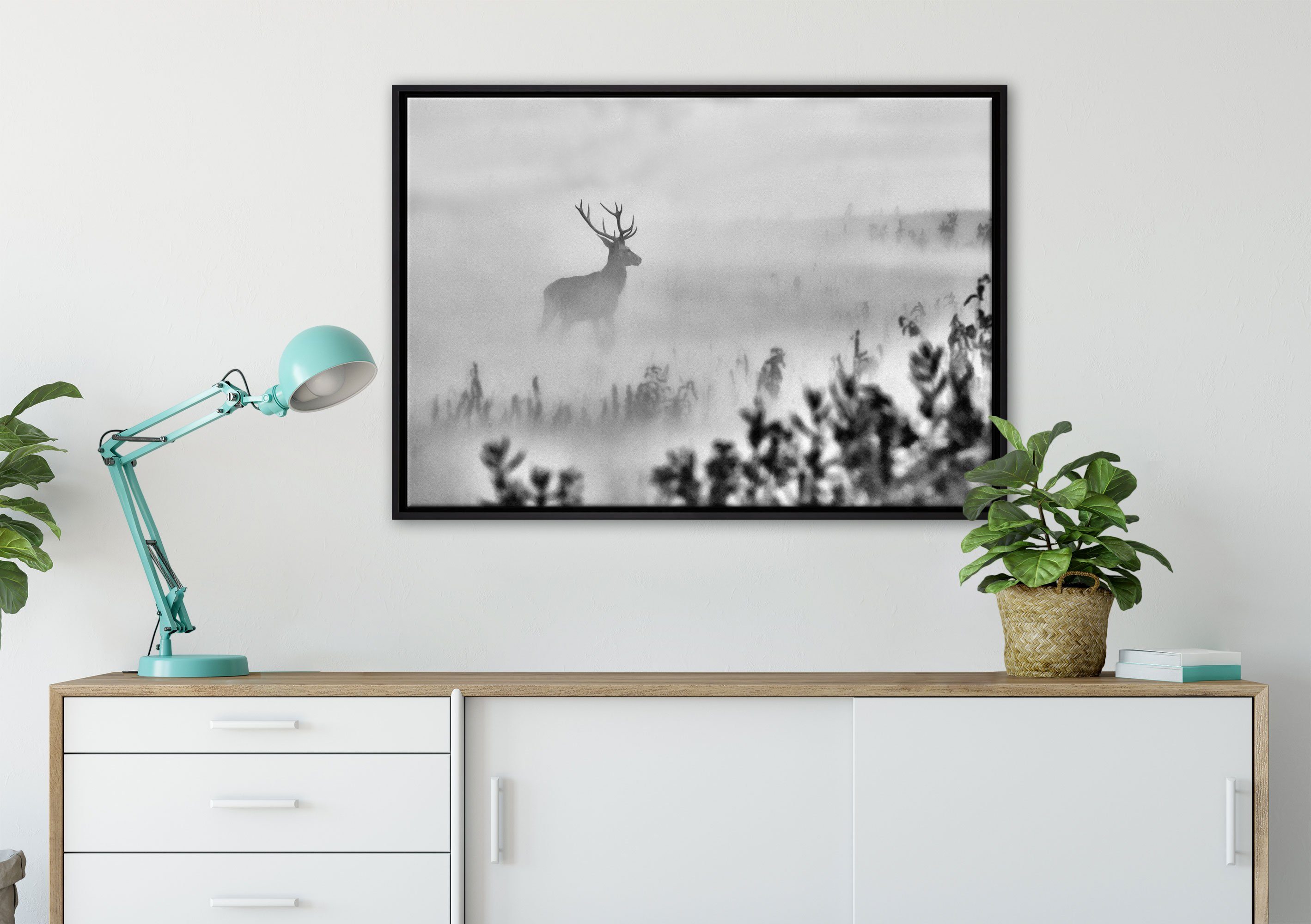 Pixxprint Leinwandbild Hirsch im Nebel, Wanddekoration günstig online kaufen