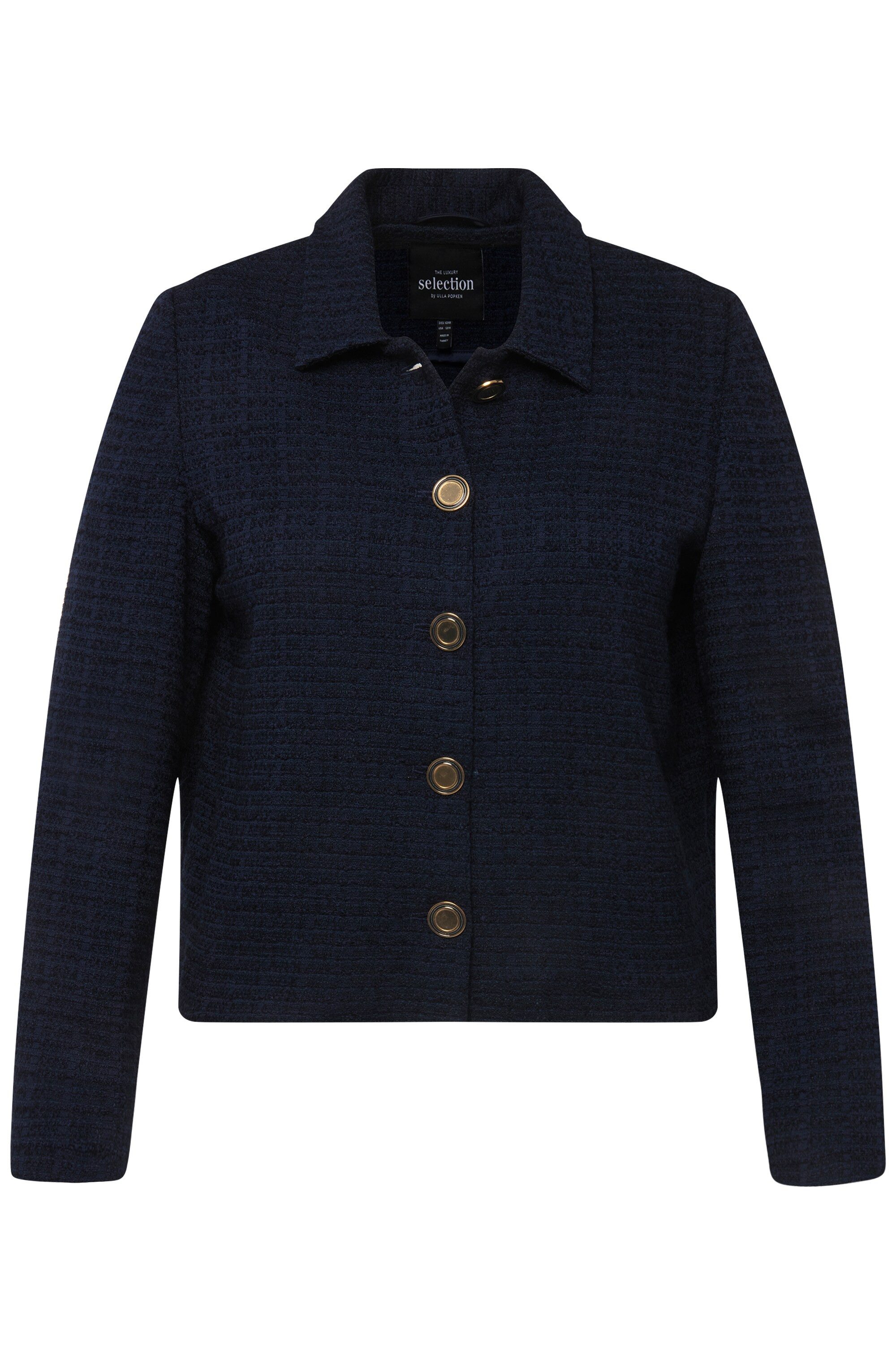 Ulla Popken Kurzjacke Bouclé-Jacke Hemdkragen Acetatfutter günstig online kaufen