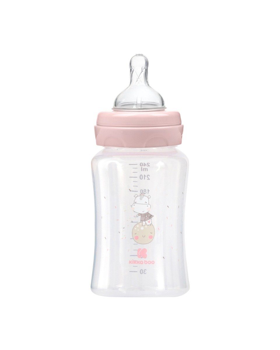 Kikkaboo Babyflasche Babyflasche PP 240 ml, ab rosa M, Größe Silikonsauger Monaten Anti-Kolik, 3