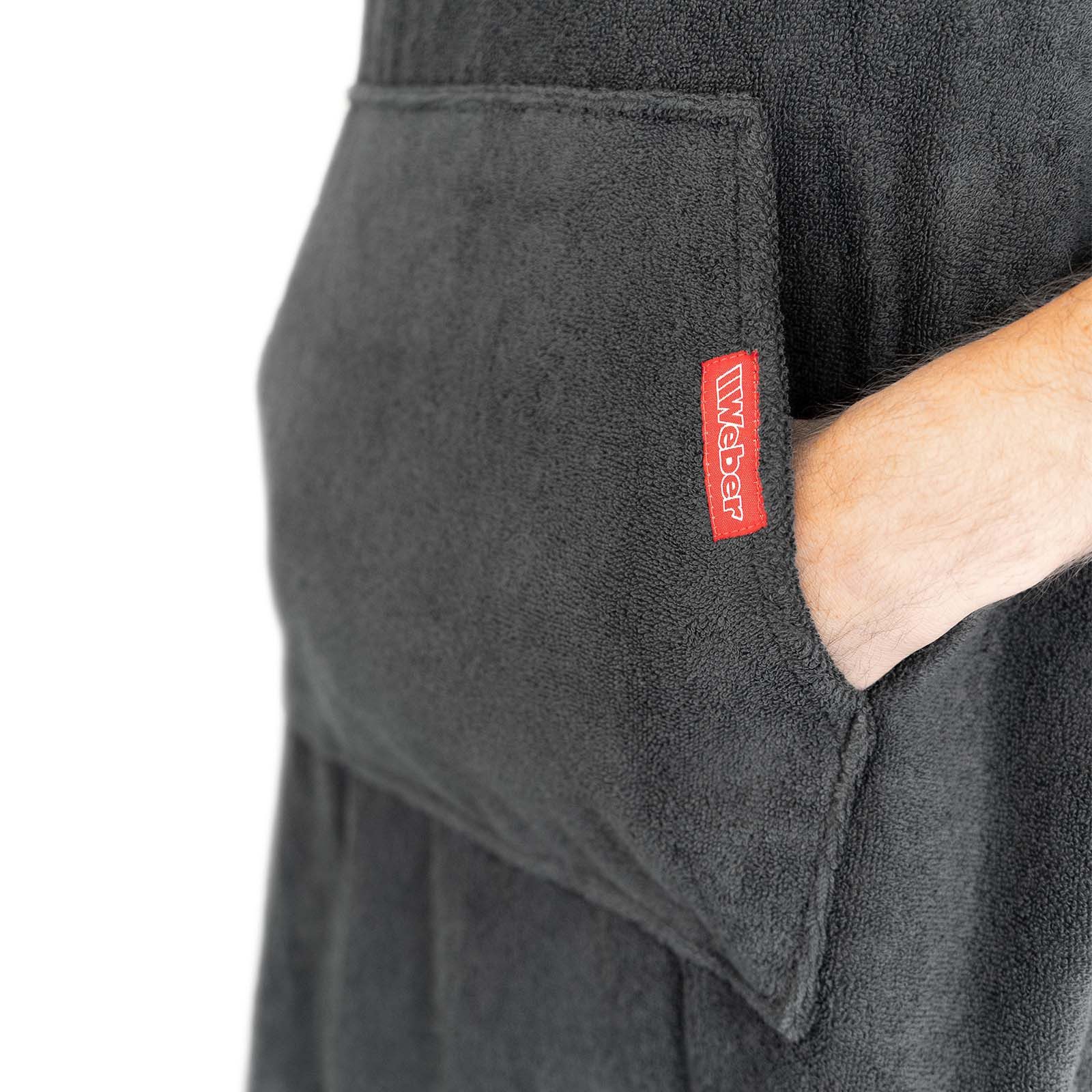 Weber GmbH Badeponcho Grau für Sauna,Spa & im Urlaub Surfponcho Bademantel Umziehhilfe, Midilänge, Baumwolle, Kängurutasche, Kapuze, ohne, 100% Baumwolle, mit L – Bild 3 von 5