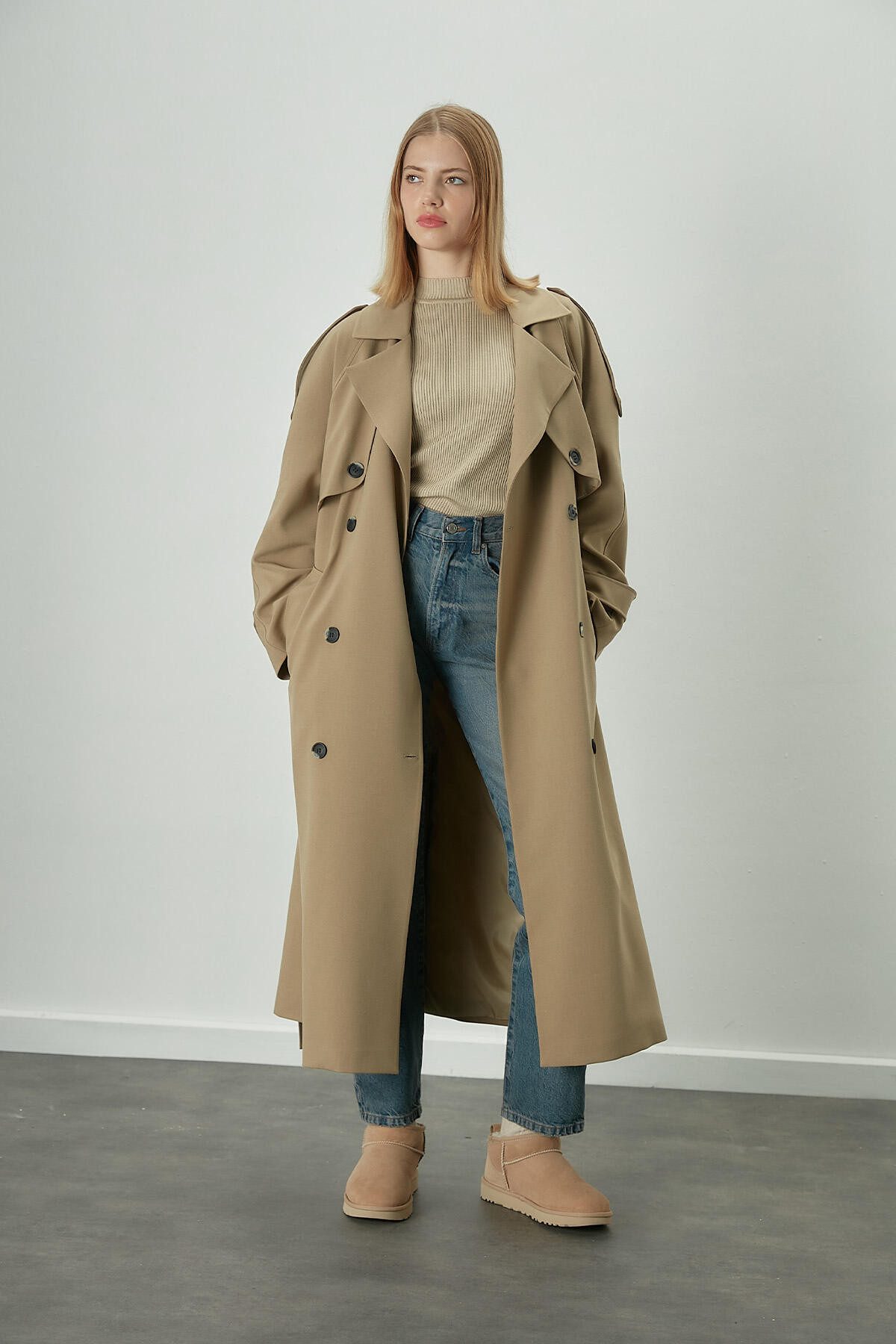 MANUKA Trenchcoat Premium Übergröße Schwarzer Trenchcoat