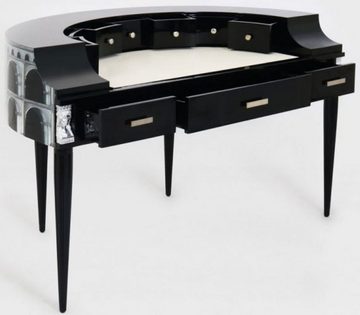 Casa Padrino Schreibtisch Luxus Jugendstil Mahagoni Schreibtisch mit 10 Schubladen Schwarz / Silber / Grau / Weiß 144 x 79 x H. 91 cm - Halbrunder Bürotisch - Büromöbel - Luxus Qualität