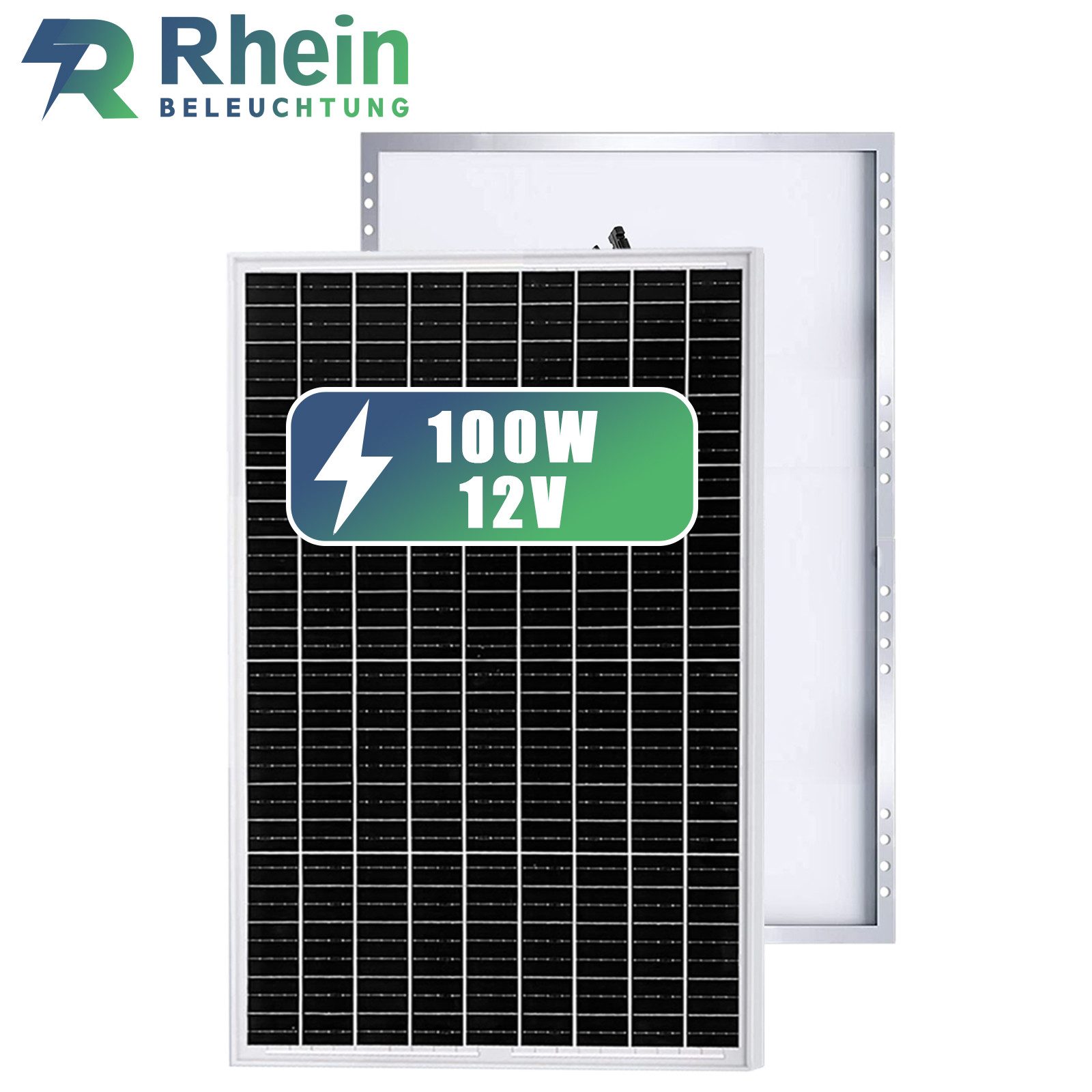 Rhein Beleuchtung Solarmodul 100W Solarpanel 12V – Monokristalline Солнечные панели mit Halbzellen, 100 W, Monokristallin, (58×76×3 cm Aluminiumrahmen – ideal für Wohnmobil, Boot & Garten), Hohe Umwandlungseffizienz & IP65 wetterfest – robust & langlebig