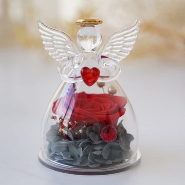 Kunstblume Ewige Rose Engel Geschenke, Forever Rose im Glas Engel Figur, AKKEE, Rosen Geschenke zum Muttertag, Valentinstag für Sie Mama Oma