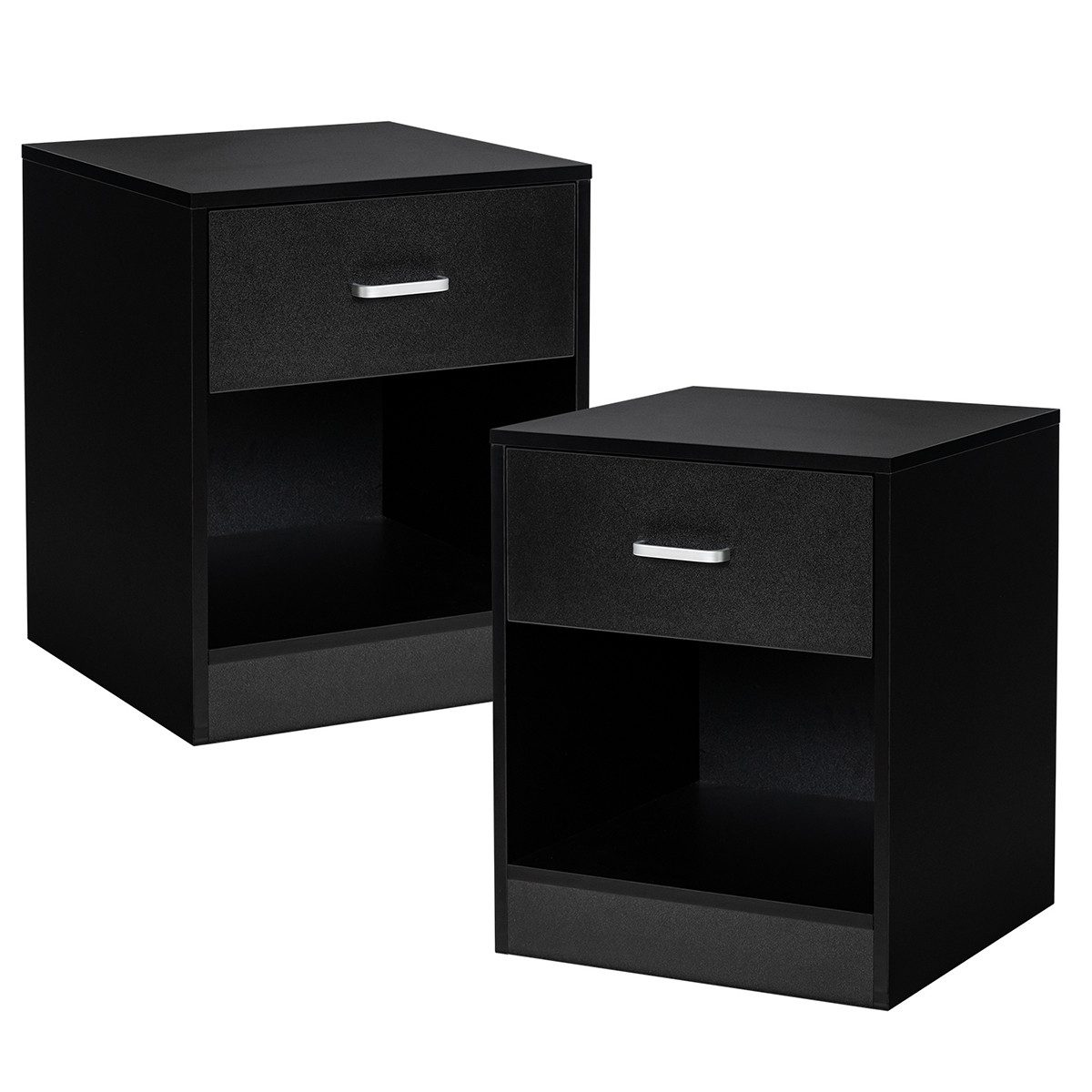 COSTWAY Nachttisch (2-St), mit Schublade und offenem Fach, 45x42,5x55cm, schwarz