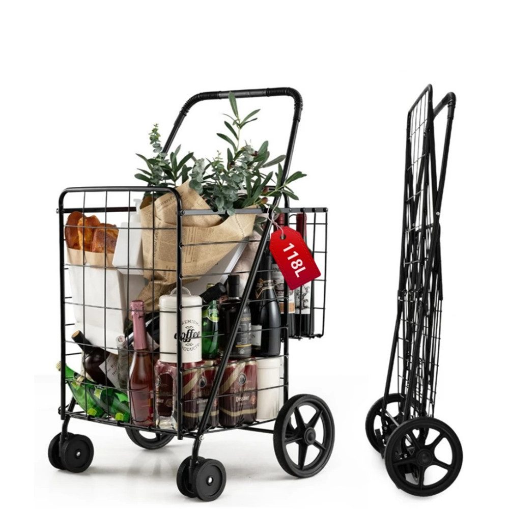 WowWoke Einkaufstrolley Klappbar Einkaufstrolley 118L Doppelkorb Tragkraft 60KG Gartenhelfer, 118 l