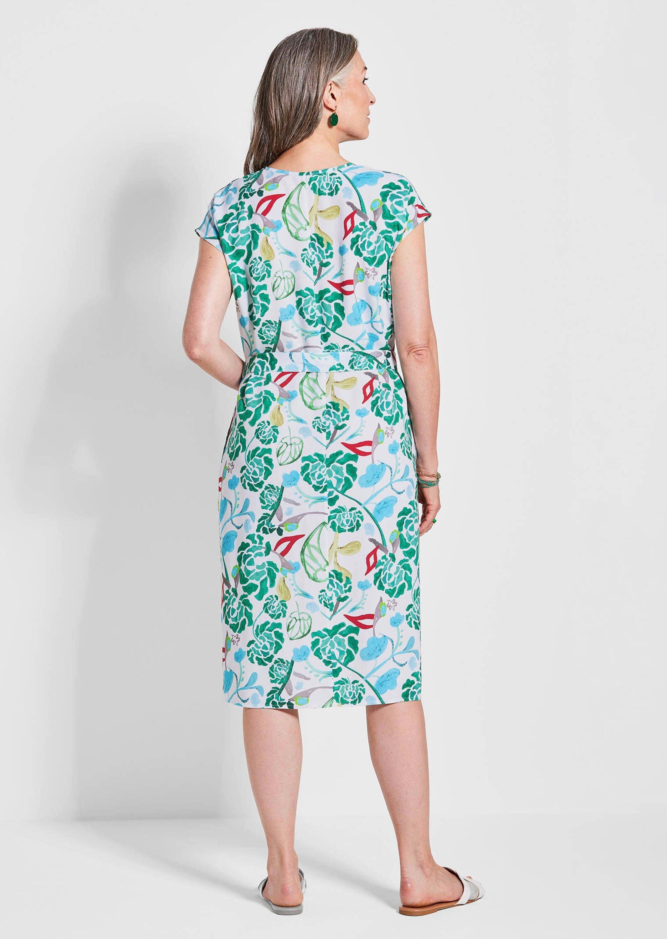 GOLDNER Sommerkleid Grünes Midikleid mit floralem Muster Knielanges Kleid mit Allover-Print, Kurzarm, Rundhalsausschnitt – Bild 3 von 5