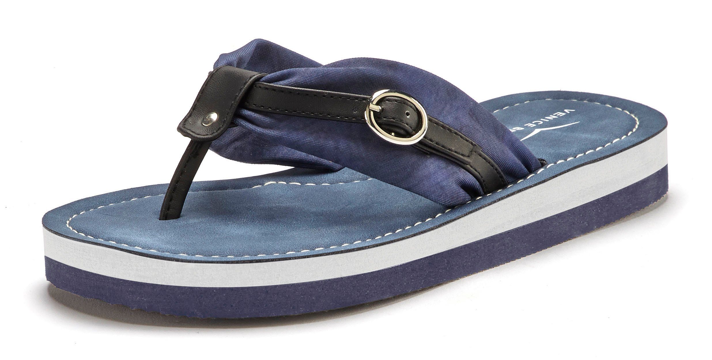 Venice Beach Badezehentrenner Pantolette, blau-schwarz Print Flop modischem VEGAN Flip Badeschuh, Sandale, mit