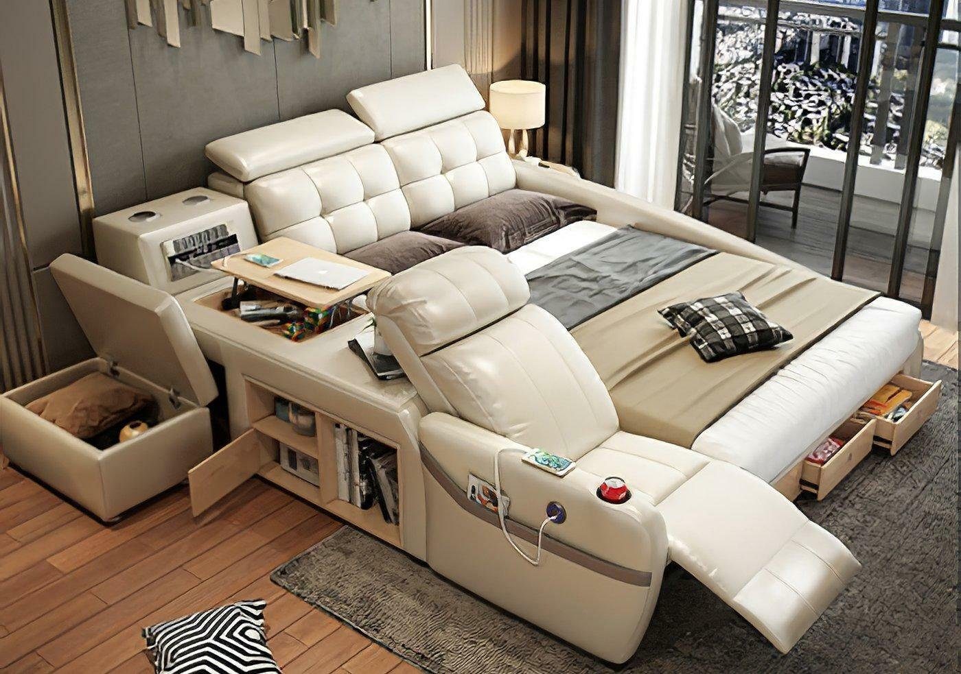 JVmoebel Multimediabett Multifunktionales Bett mit Massagefunktion und USB-Anschluss, Leder (1-tlg), Made in Europa