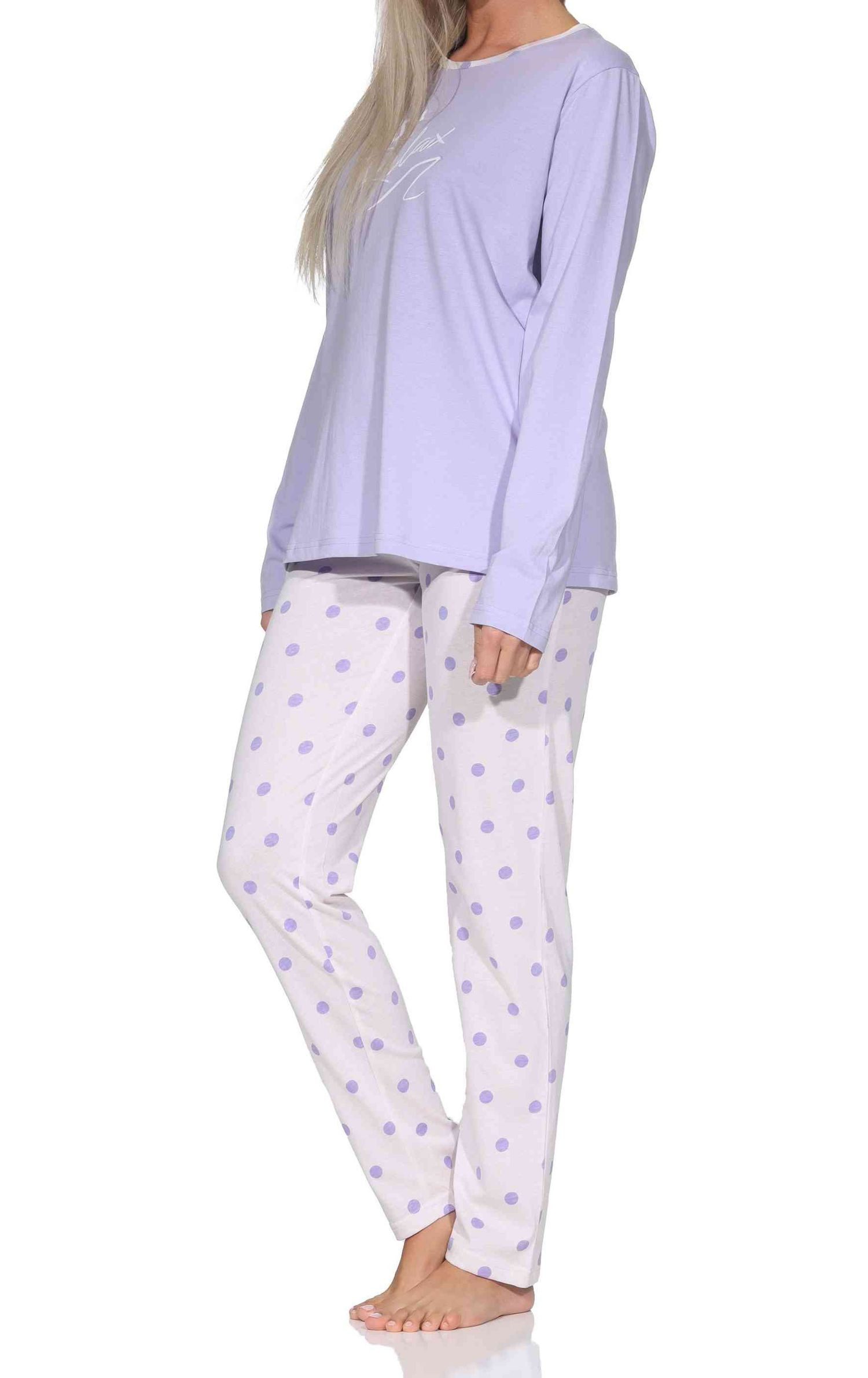 Normann Pyjama Normann Damen Schlafanzug langarm Pyjama in Tupfen Punkte Optik – Bild 3 von 5