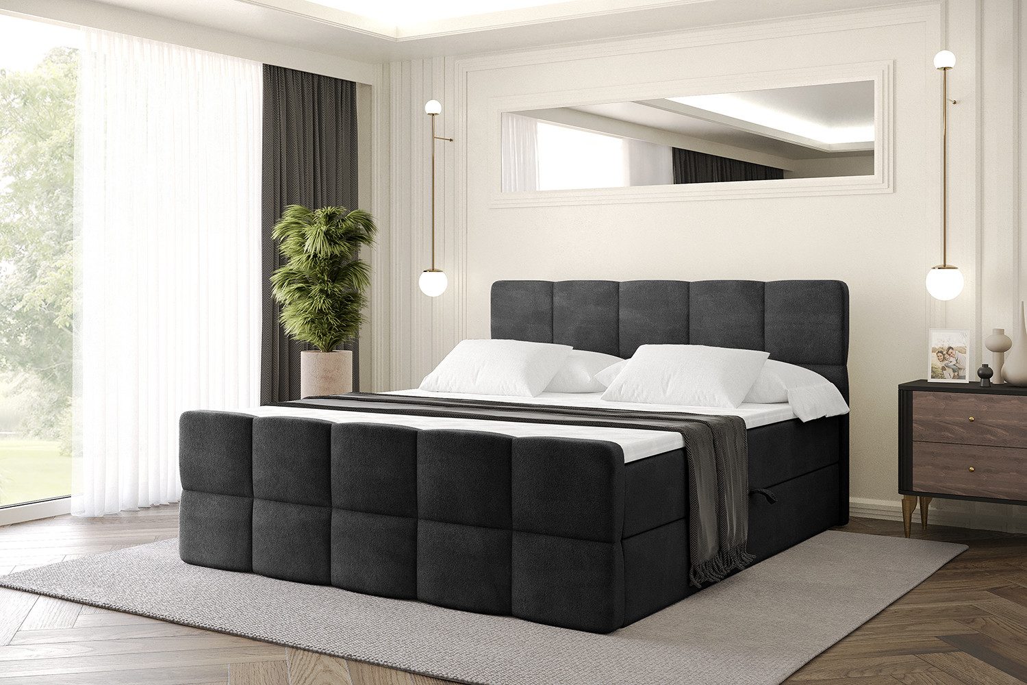 ALTDECOR Boxbett LIRO-Z (Multipocket-Matratze H4, H3 Matratze Bonellfederung, Topper, Kopfteil), Doppelbett mit Fußteil
