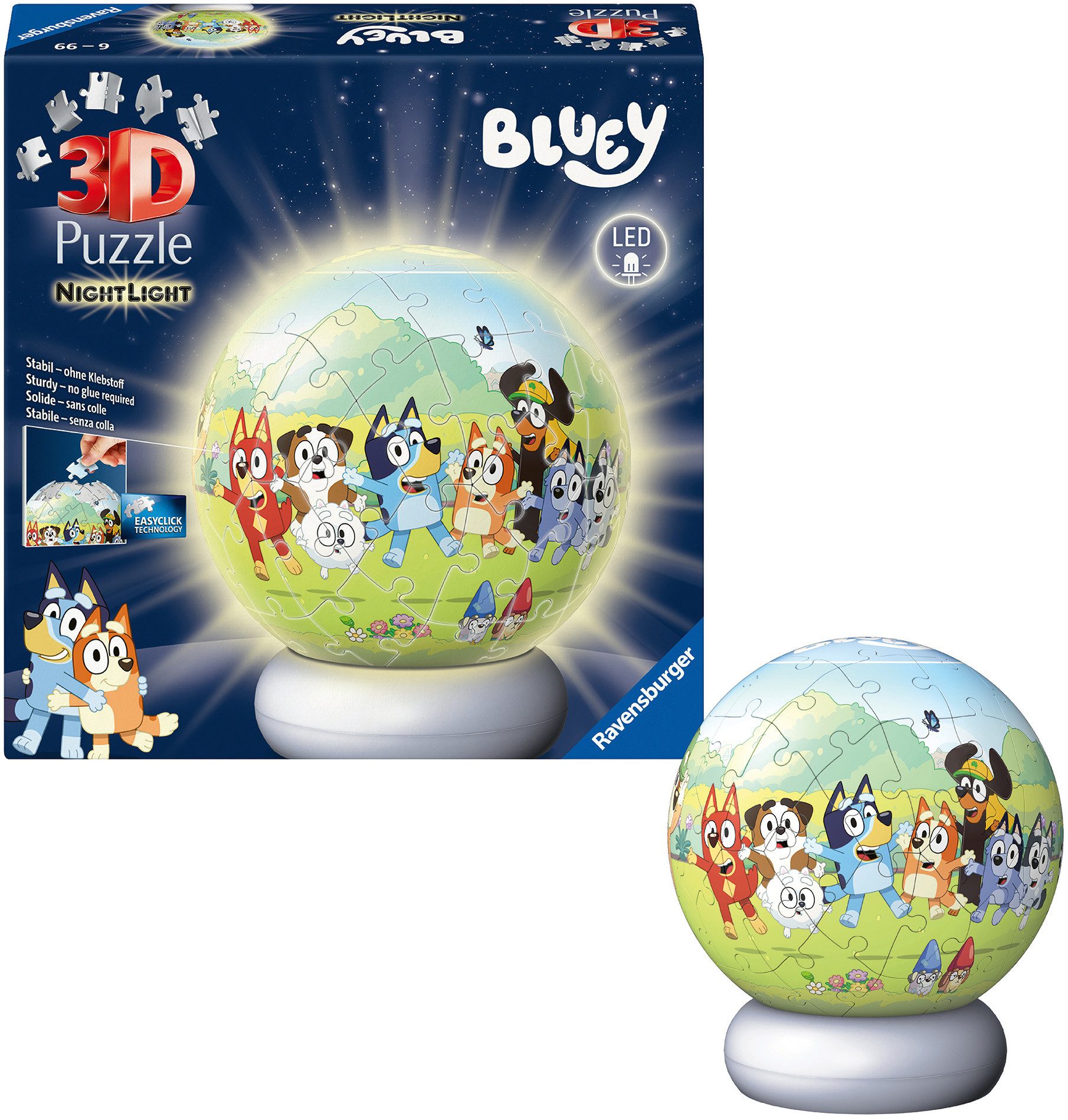 Ravensburger Puzzleball Nachtlicht Bluey, 72 Puzzleteile, beleuchtet