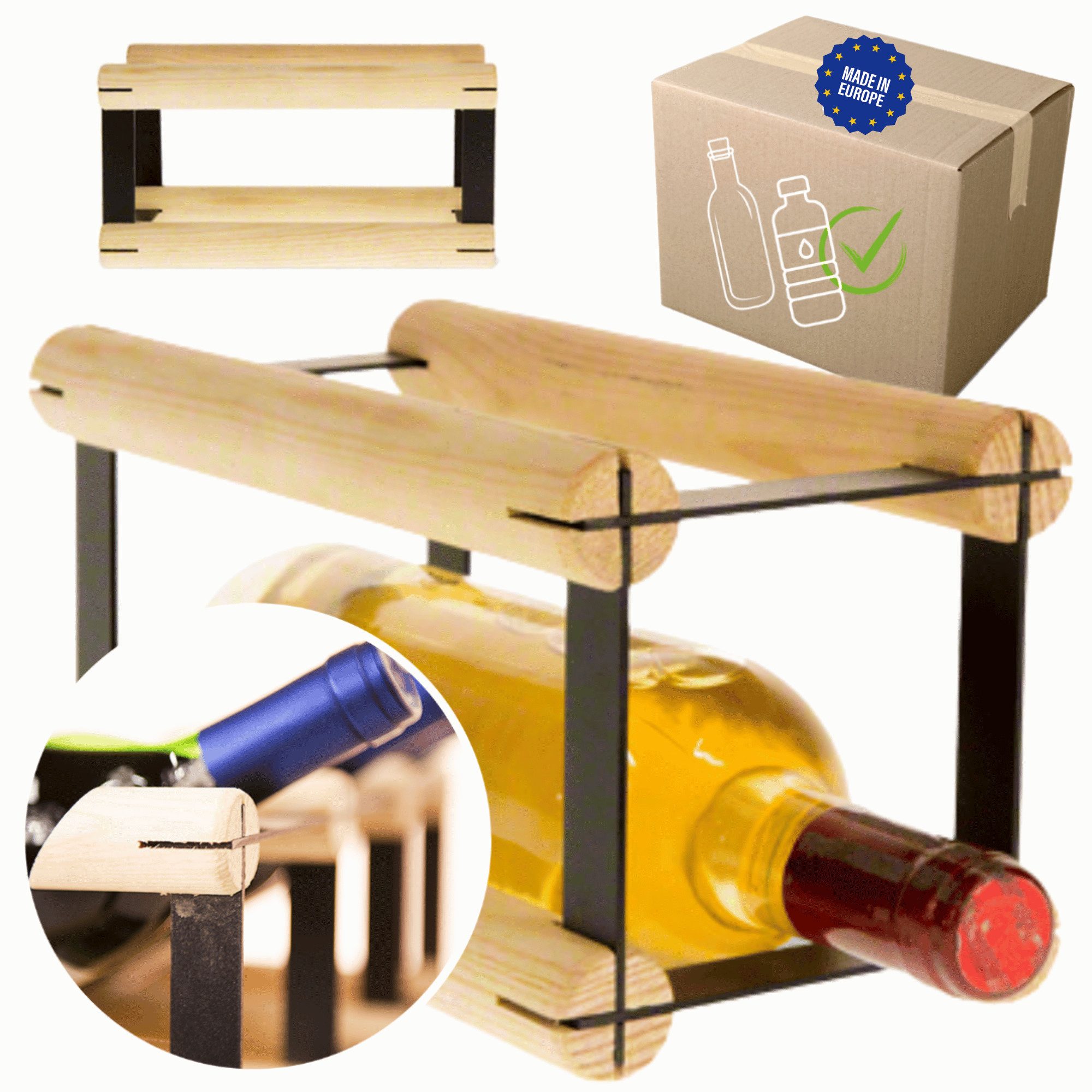 Modo24 Weinregal RW8 Flaschenregal Metall - Holz Flaschenständer 1 bis 81 Flaschen, Weinregal Modular Flaschenregal Weinständer Flaschenständer