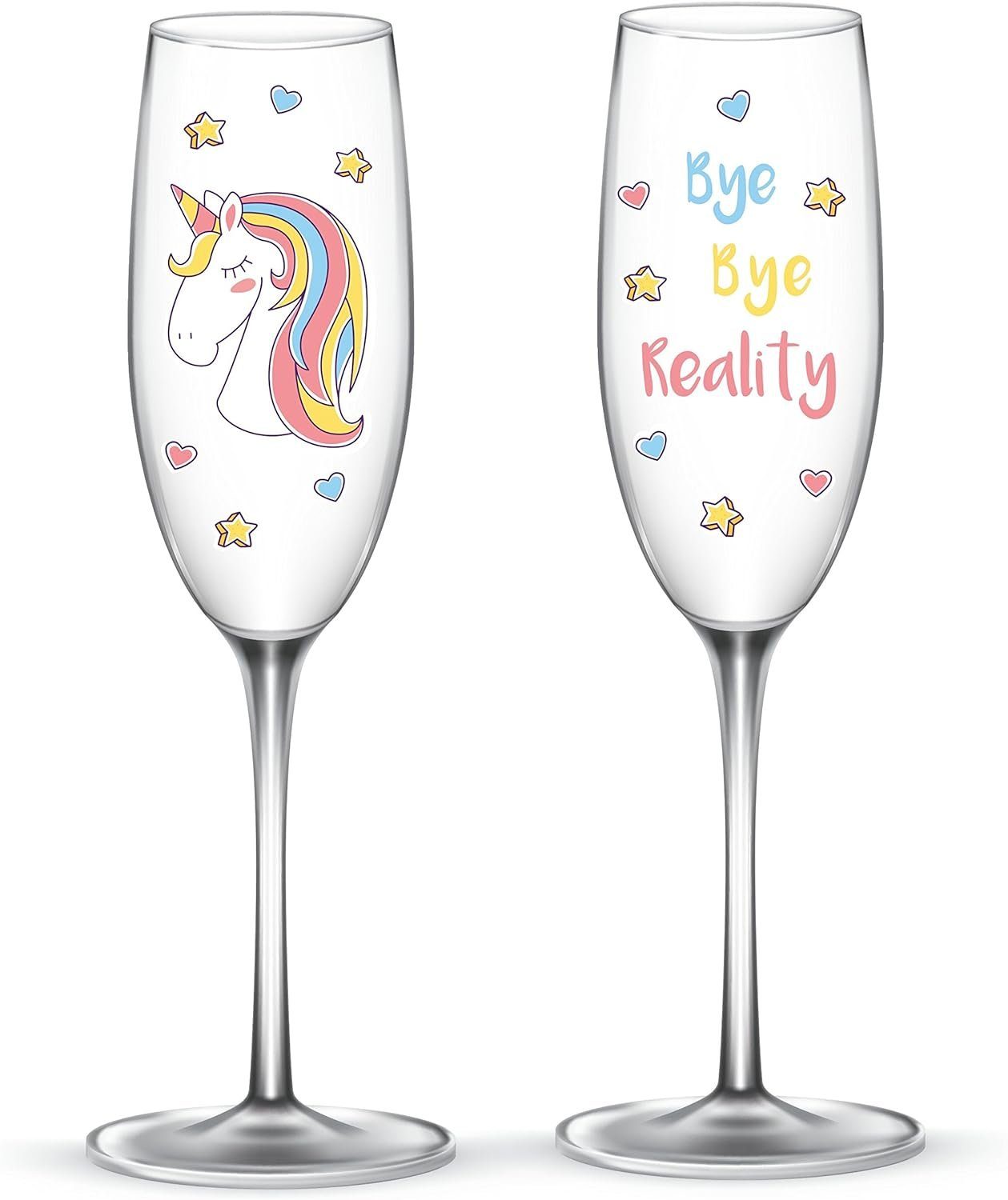 EinhornLiebe Sektglas Set - Einhorn Glas Bye Bye Reality (2 Stück), 2-tlg., Glas