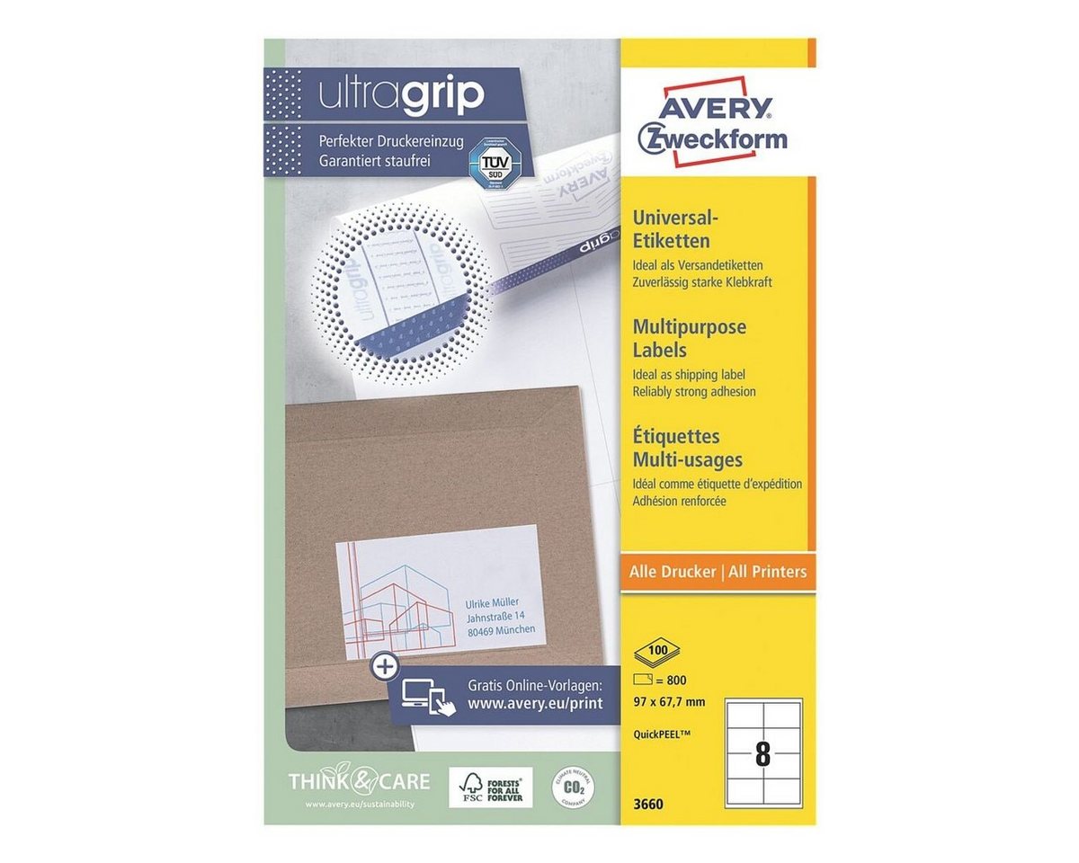 Thumbnail - Avery Zweckform Etiketten 3660, 800 Stück, Adresse C4-Kuvert (97 x 67,7 mm), selbstklebend