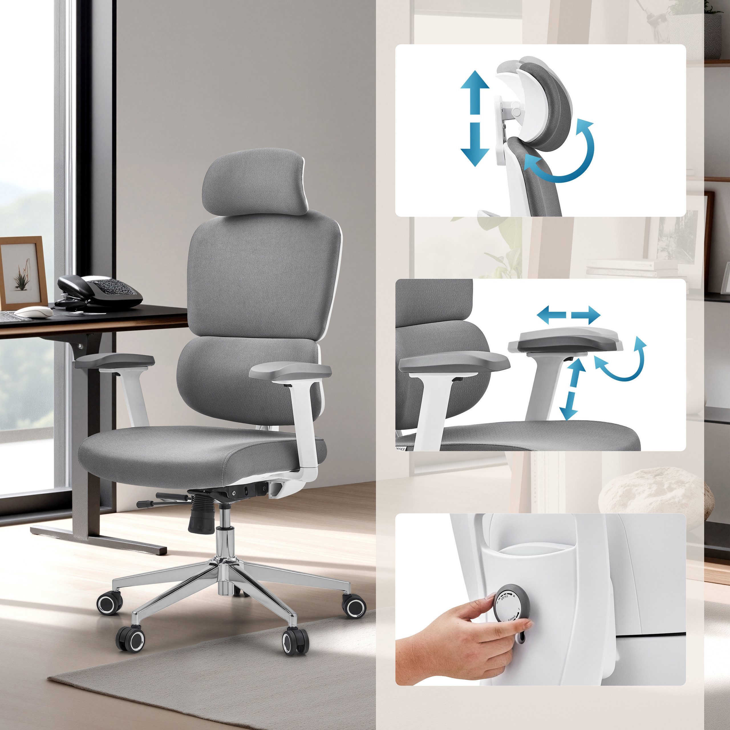hjh OFFICE Drehstuhl Profi Bürostuhl Ergomy Wf 2 Stoff (1 St), Ergonomischer Chefsessel, Schreibtischstuhl höhenverstellbar