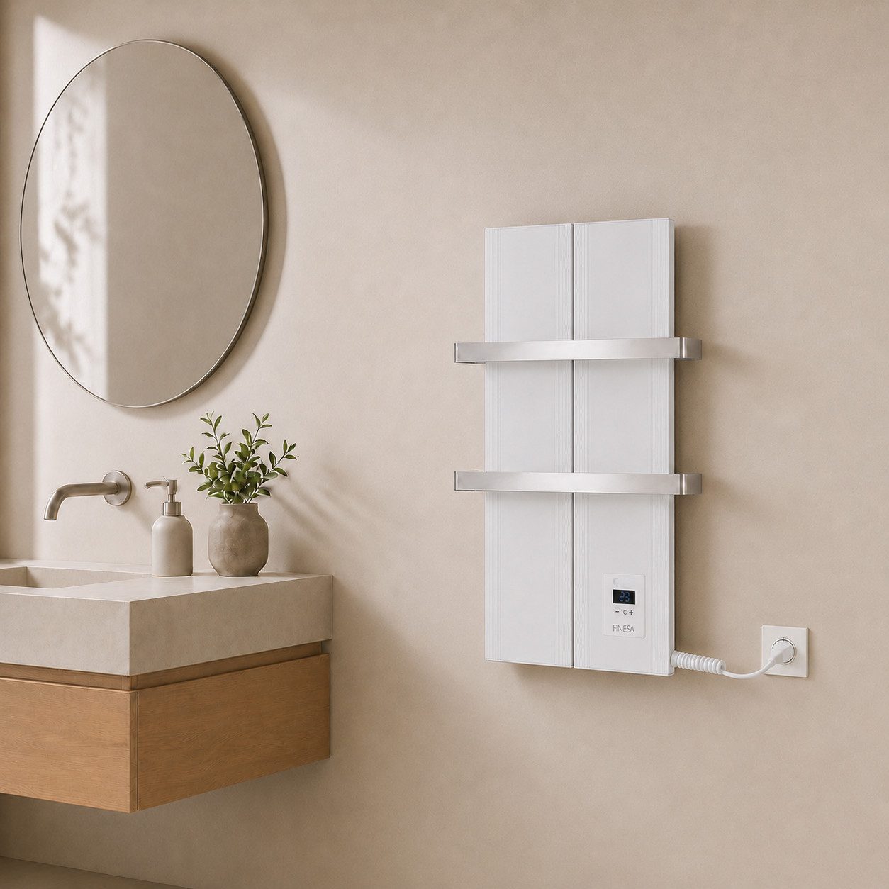 Finesa Elektrischer Badheizkörper mit smartem Thermostat, Wärmeabgabe 400-1200W, 5 Jahre GARANTIE