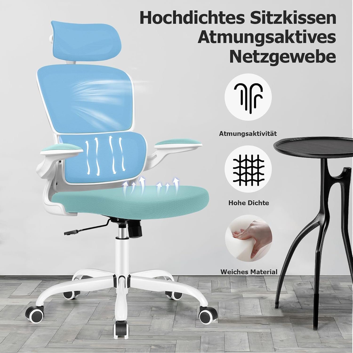 Razzor Bürostuhl (Computerstuhl mit Hochklappbaren Neigungsfunktion 90°-135° Schreibtischstuhl mit Ergonomisch, Netz Armlehnen), aus
