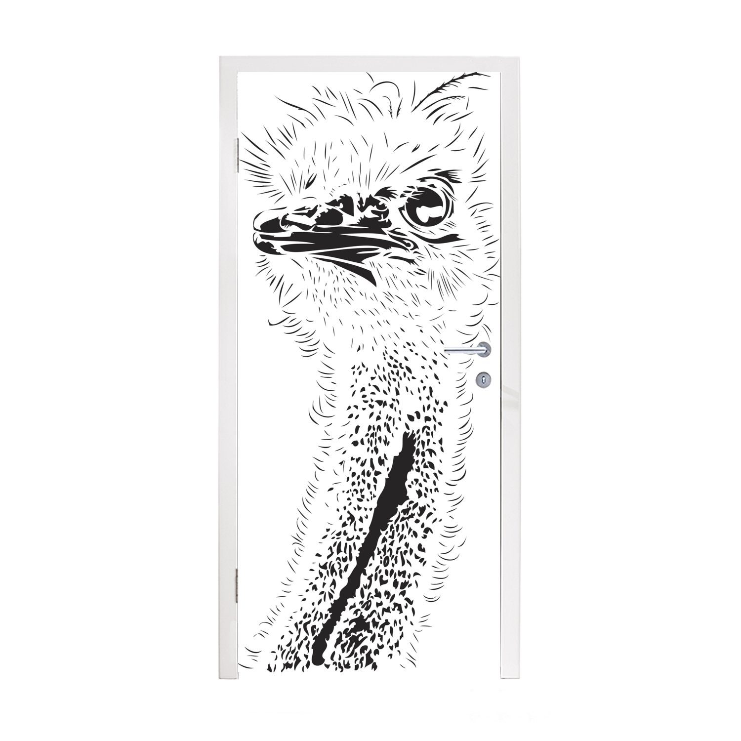 MuchoWow Türtapete Illustration des Kopfes eines Straußes, Matt, bedruckt, (1 St), Fototapete für Tür, Türaufkleber, 75x205 cm
