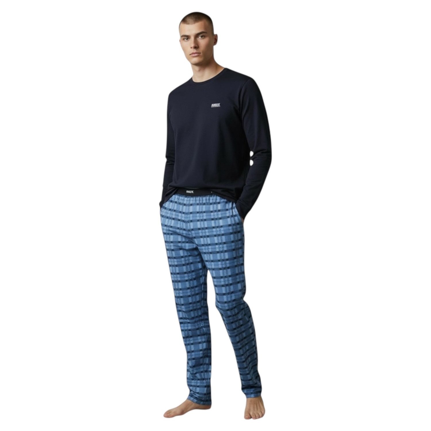 Mexx Schlafanzug Herren Pyjama Schlafanzug SET Langarm Rundhals Nachtwäsche Navy/Blau (Packung) mit Markenlabel – Bild 5 von 5