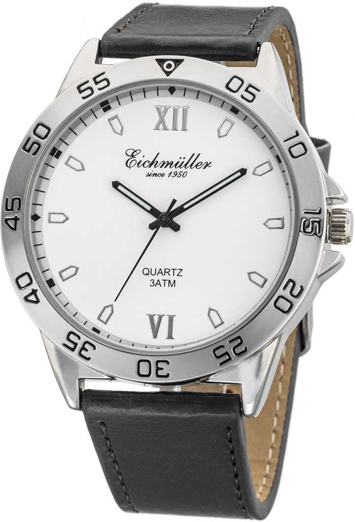 Eichmüller Quarzuhr Herrenuhr RE1044 silberfarben-weiss-schwarz 44 mm