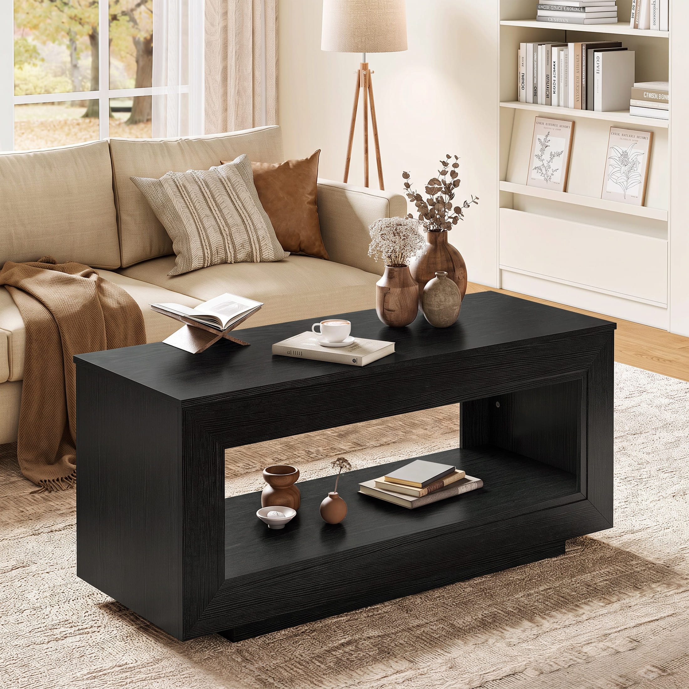 FABATO Couchtisch Multifunktionaler hebbarer Couchtisch mit Stauraum (1-St), aus Holz in Schwarz – ideal als Wohnzimmer-Mitteltisch