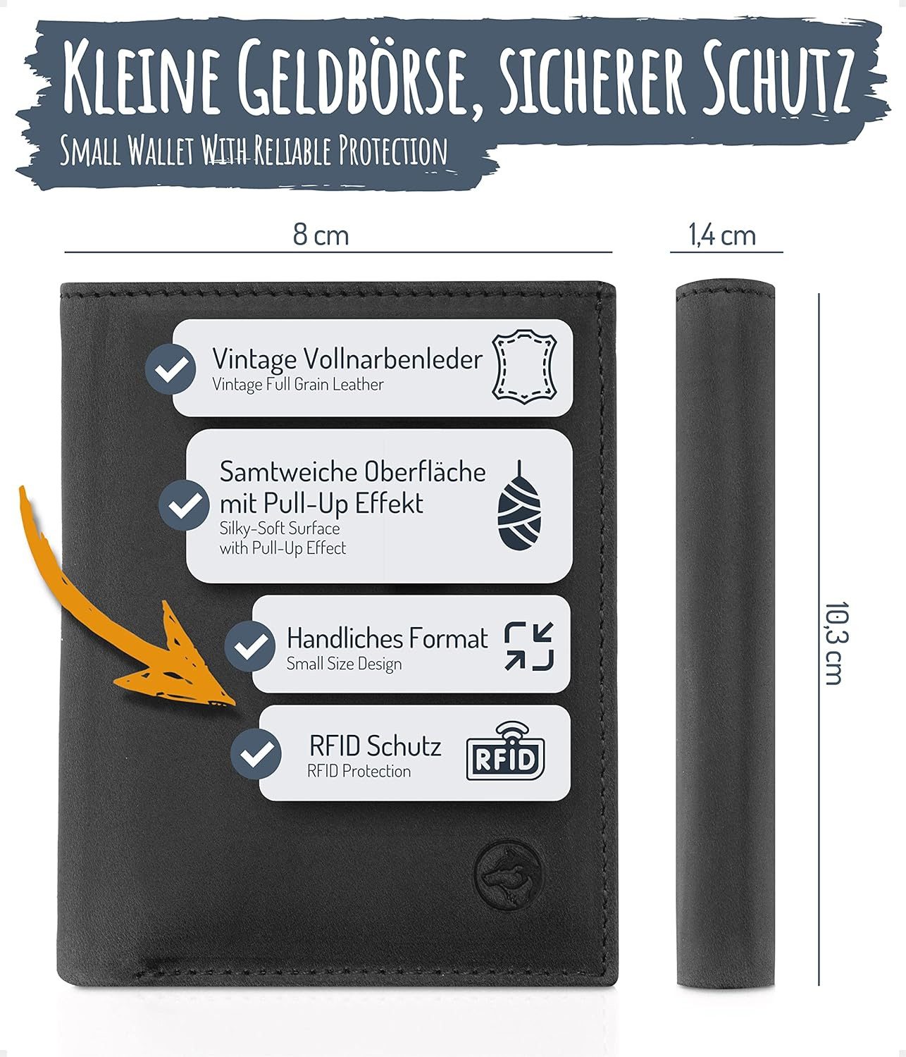 Wolfstrøm Geldbörse 'Svåla Classic' - Mini Portemonnaie Leder, Slim-Wallet mit NFC Schutz (Geschenkbox, Made in Europe), Vollnarbenleder, Made in Europe, Bis zu – Bild 4 von 5