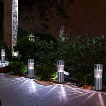 etc-shop LED Solarleuchte, LED-Leuchtmittel fest verbaut, 6er Set LED Solar Steck Leuchten Edelstahl Garten Weg Außen RGB