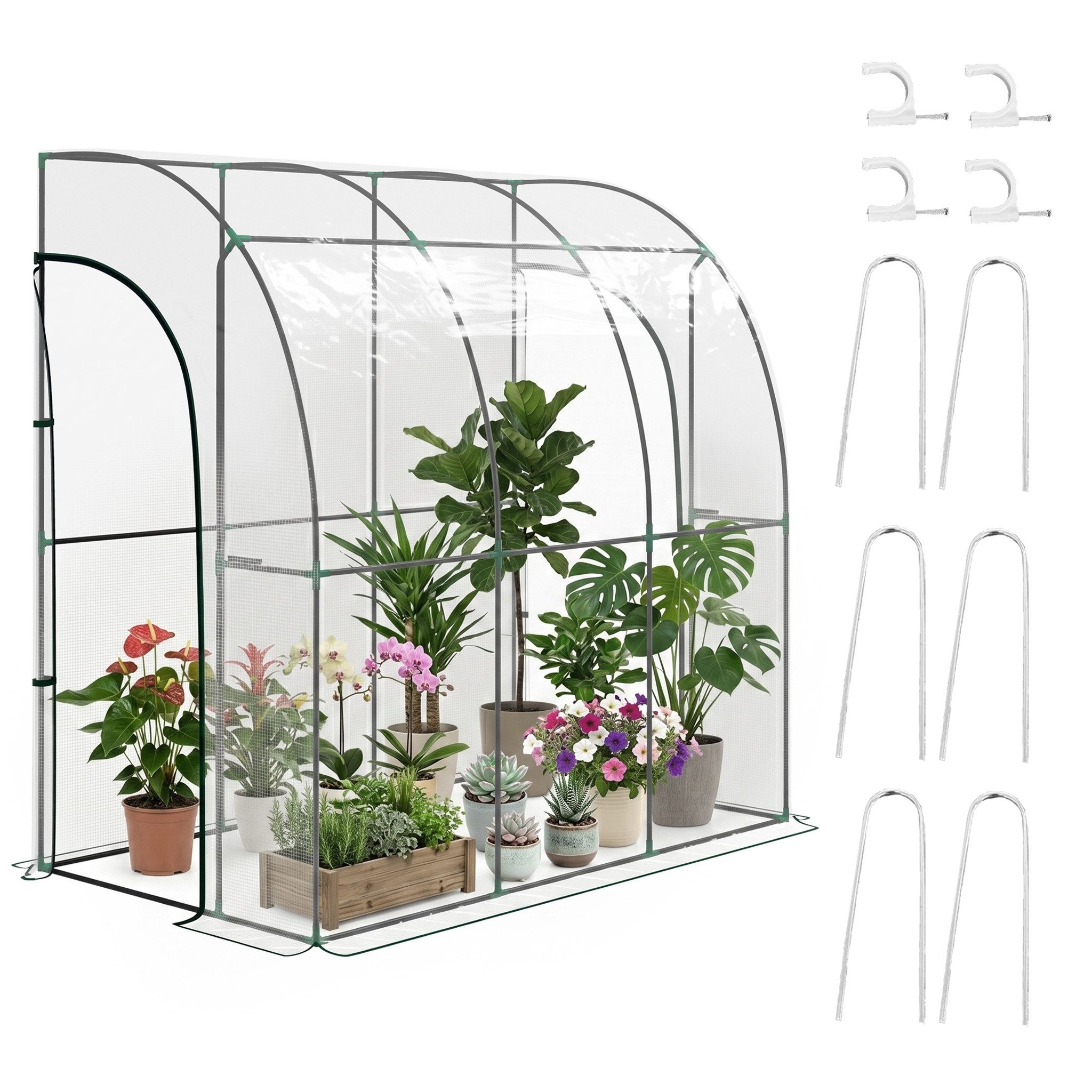 MC Star Gewächshaus Anlehngewächshaus, Balkongewächshaus, verstärkte PVC-Plane, 2 Rolltüren, 214 x 118 x 212 cm, transparent