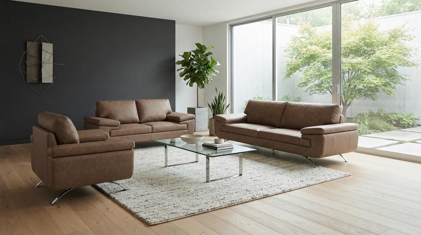 Xlmoebel Polstergarnitur Zwei Dreisitzer Sofas Sessel Kunstleder Polstermöbel Wohnzimmer Modern, (3-tlg., 3-tlg)