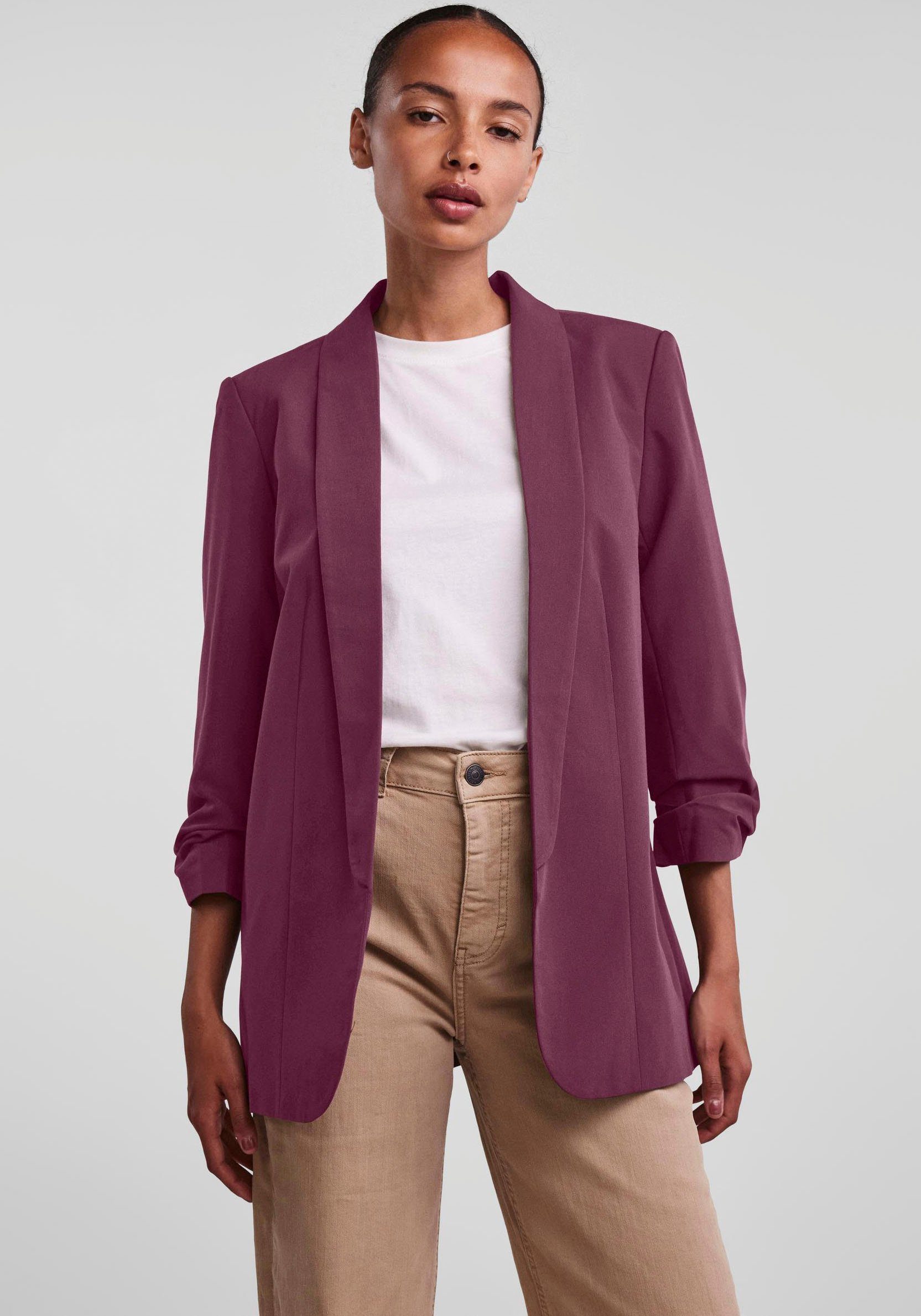 pieces Blusenblazer PCBOSELLA 3/4 BLAZER NOOS mit Faltendetail am Ärmel Grape Wine