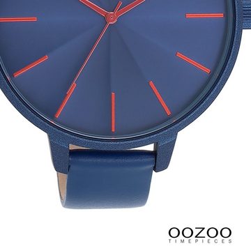 OOZOO Quarzuhr Oozoo Damen Armbanduhr Timepieces Analog, Damenuhr rund, extra groß (ca. 48mm) Lederarmband, Fashion-Style