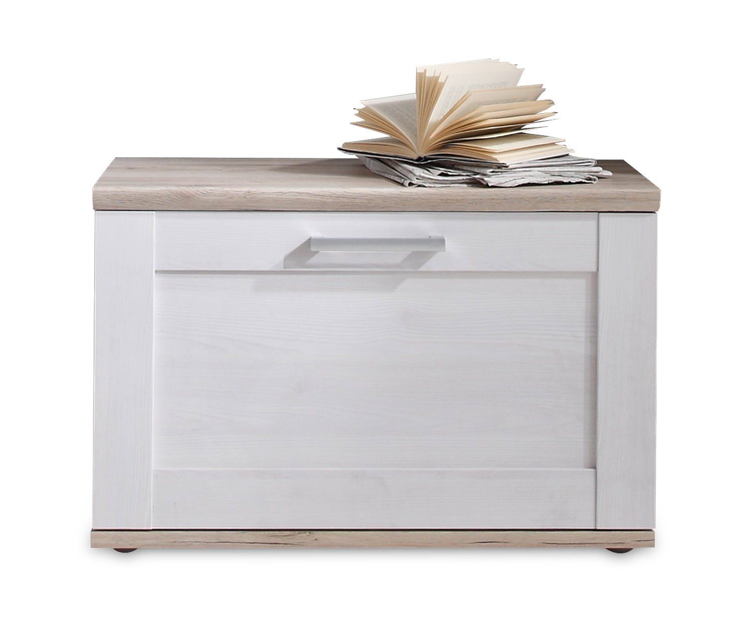Sitzbank Garderobenbank ROMANCE, B 76 cm, Weiß, Braun, mit 1 Klappe