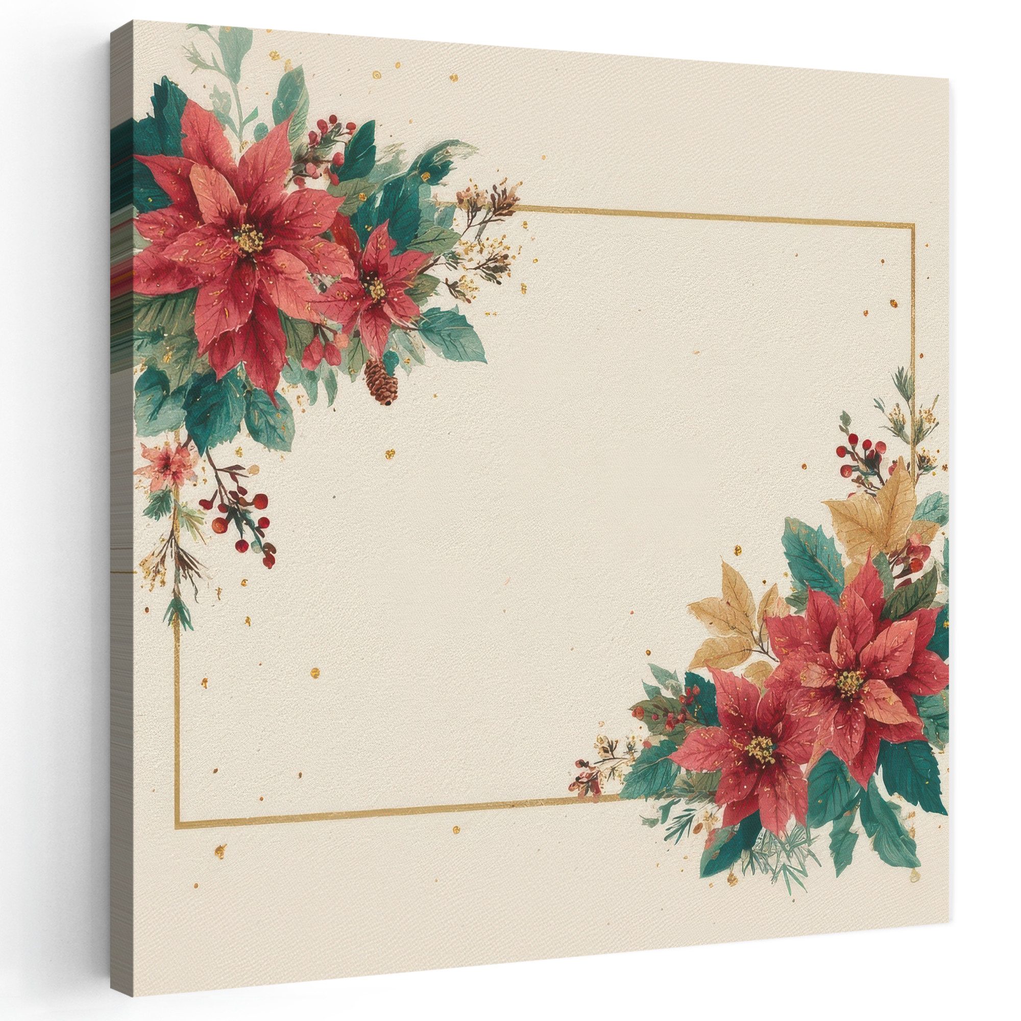 OneMillionCanvasses® Leinwandbild Weihnachten - Weihnachtsstern - Rahmen - Farbenfroh, Fotodruck (1 St), Wandbild, Deko Schlafzimmer Wohnzimmer Flur 20x20 cm