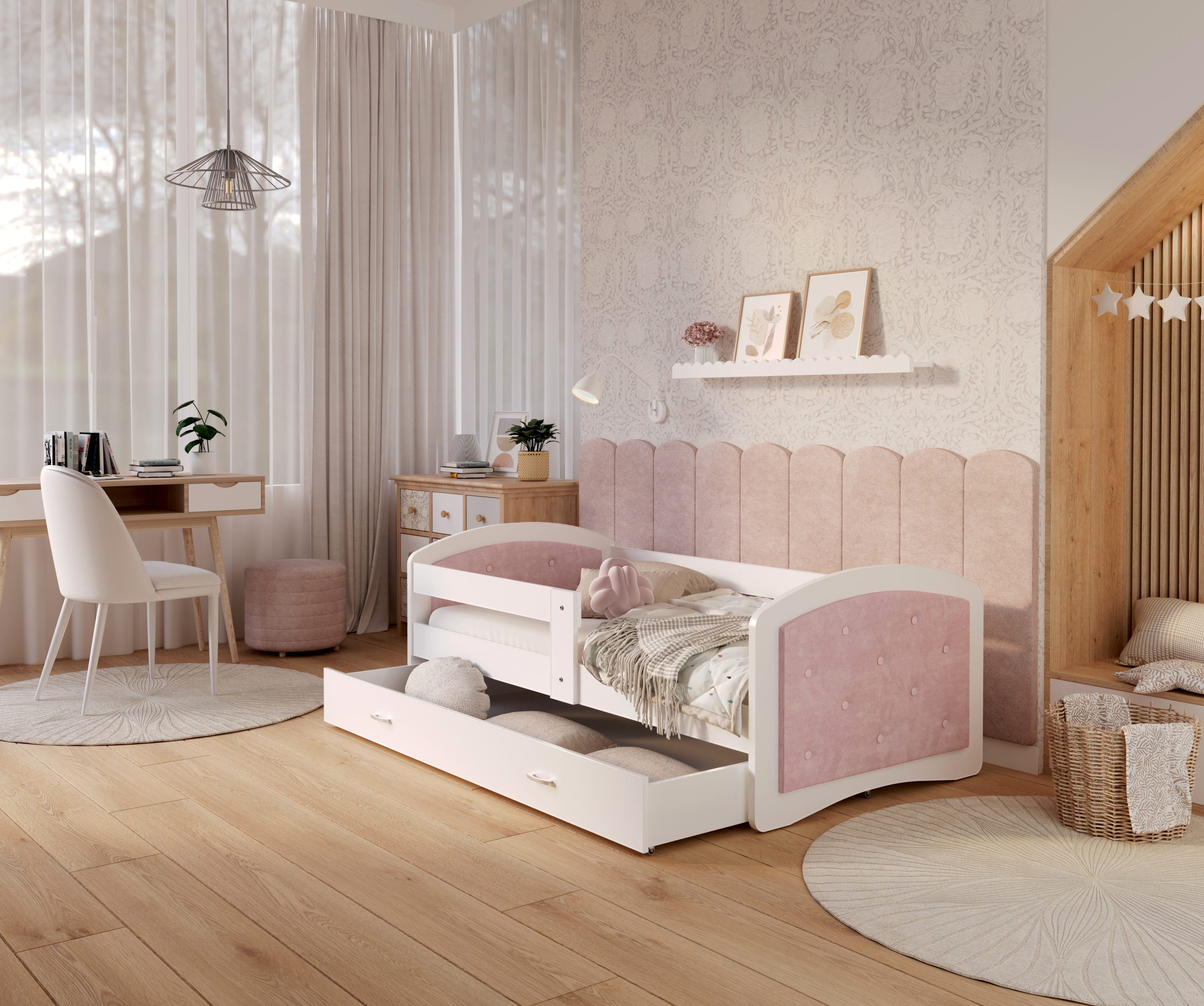 AJKmeble Kinderbett mit Rausfallschutz, 80x160, 80x180, 90x200cm inkl. Latt günstig online kaufen